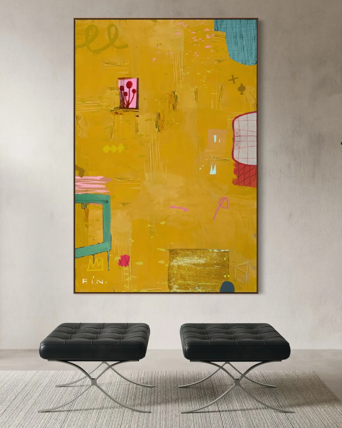 ☀️ Buoyant. Graphic. Collected. 

For those with a sunny disposition, a selection of yellow works that light up the room. 
If one feels like your style, DM for a mockup. ⚡️

&hellip;.. 

#artcollector #moderninteriors #yellow #contemporaryabstractpai