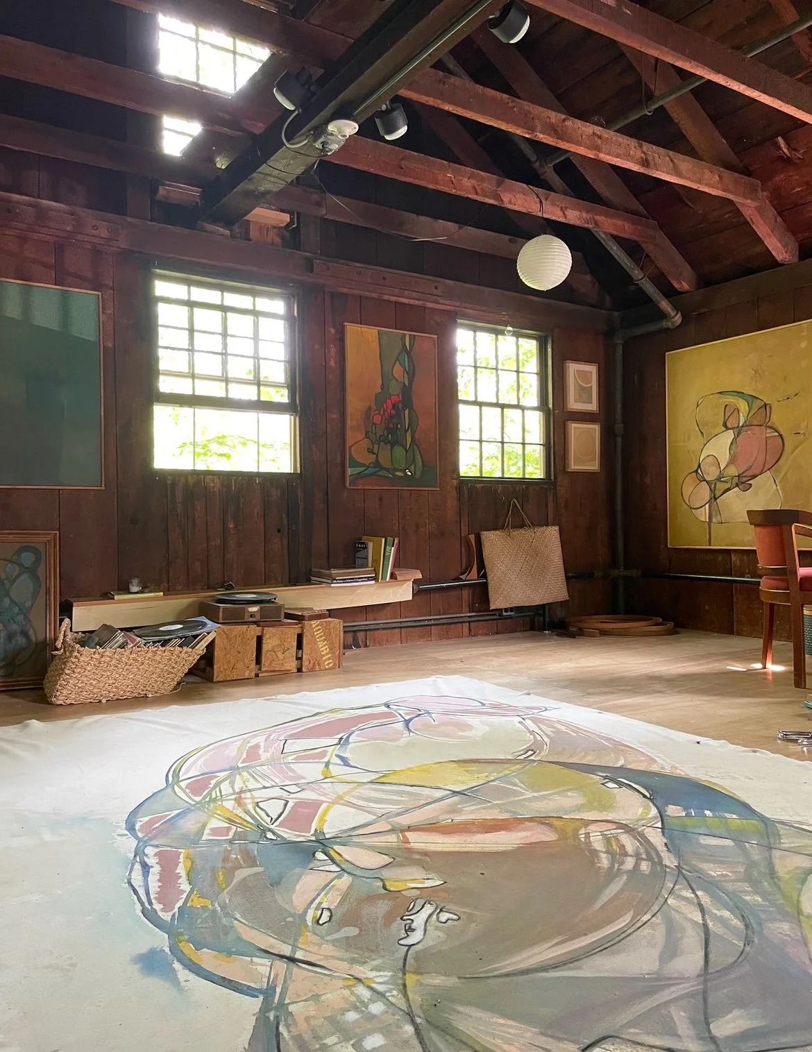 Barnmate, floor painting in progress by Eva Zasloff, 2024