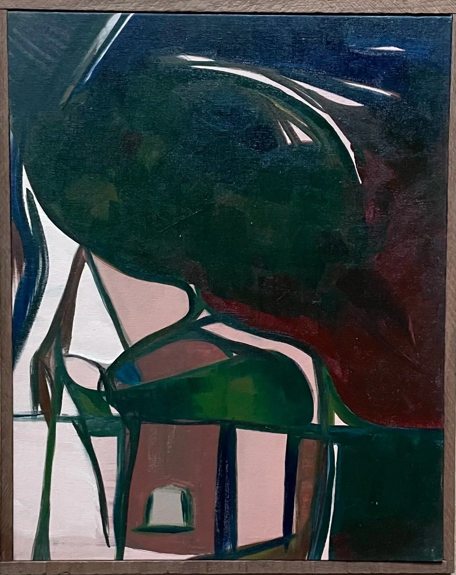 Laying on top of my house, painting by Eva Zasloff. staring at stars, 2021. Oil on canvas. 16 x 20 in.
