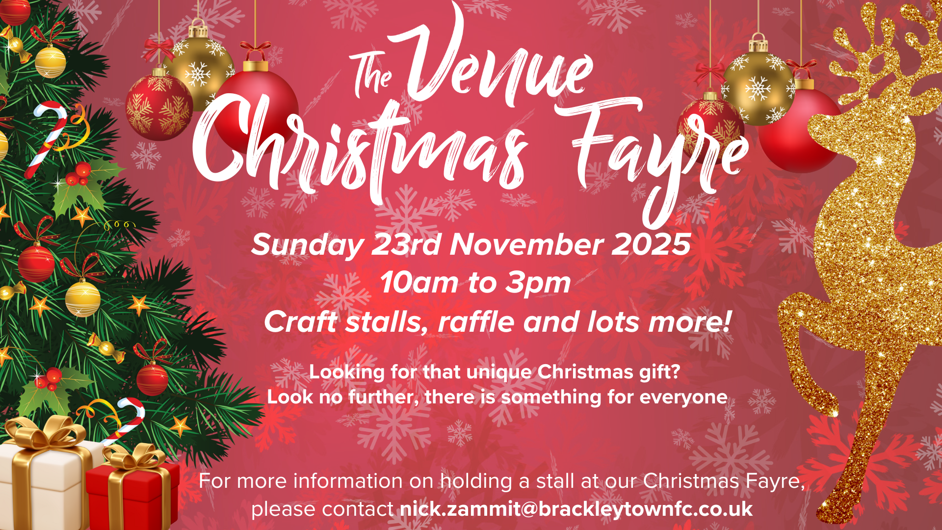 BTFC’s Christmas Fayre @ The Venue, something for everyone Food & Drink available plus much more from our stall holders.