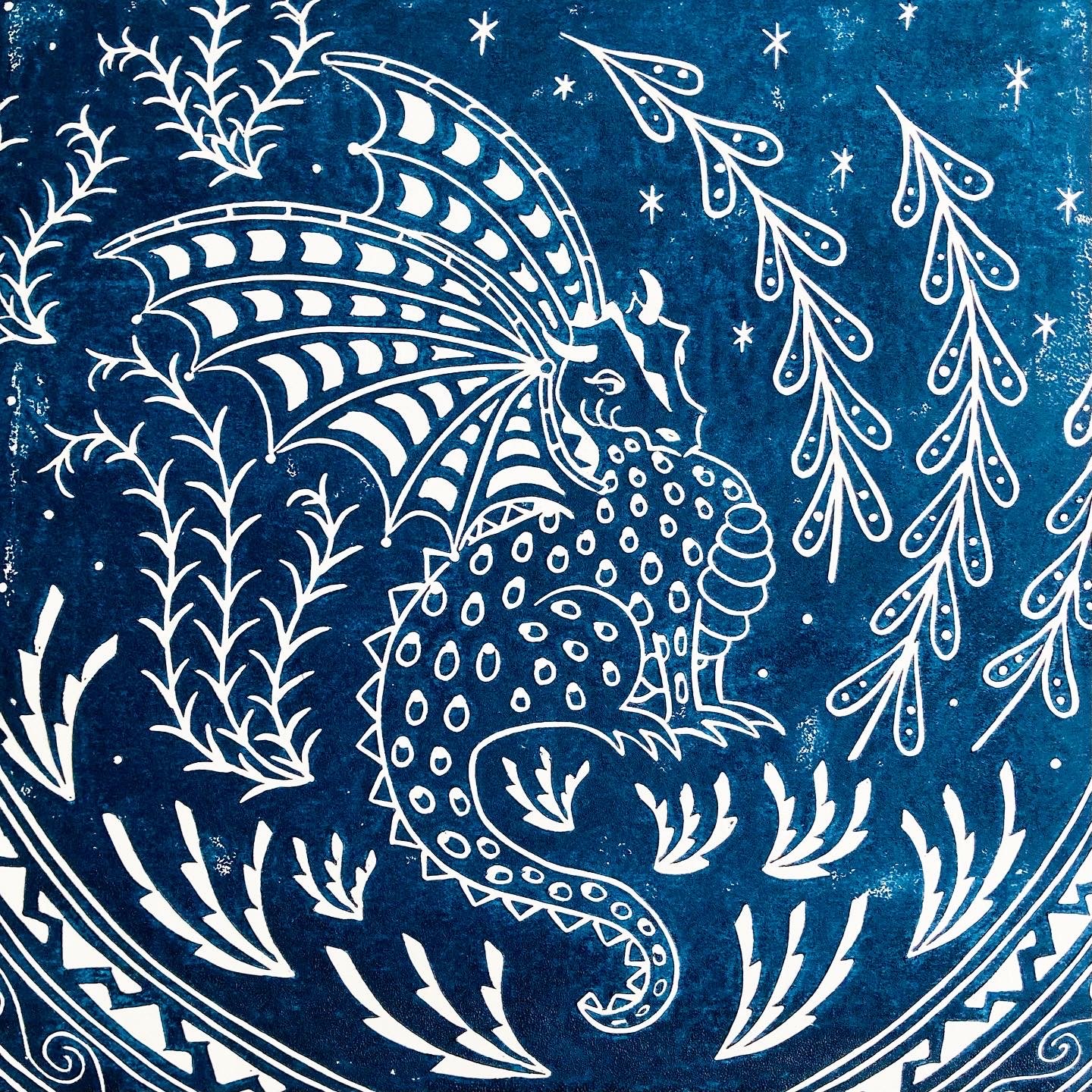 Luke Dragon, Scandi Inspired Linocut Print. Limited Edition
