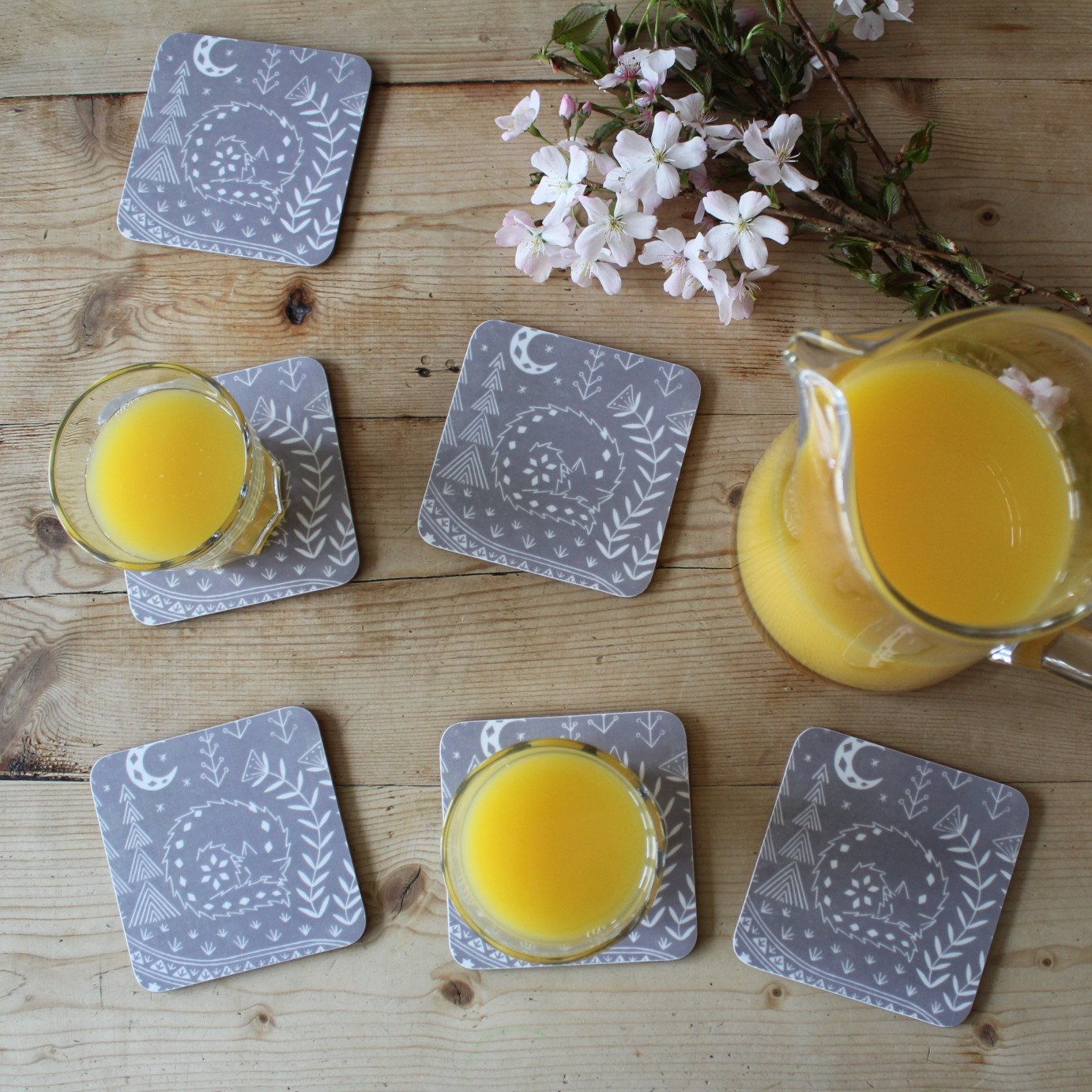 Connor Wolf Coasters in grey, set of 6 Scandi Tableware gift