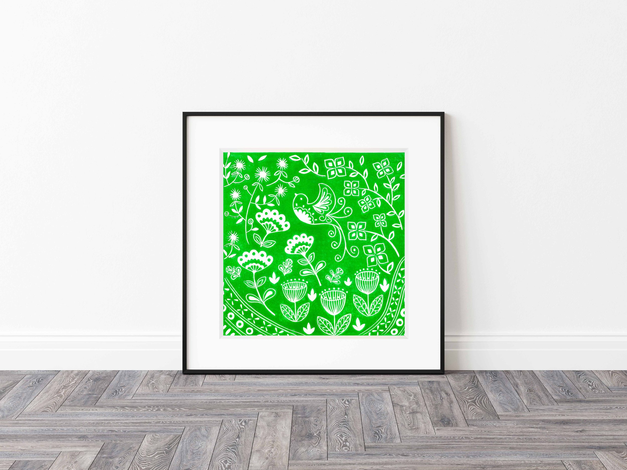 Framed Daisy Bird in Green.jpg