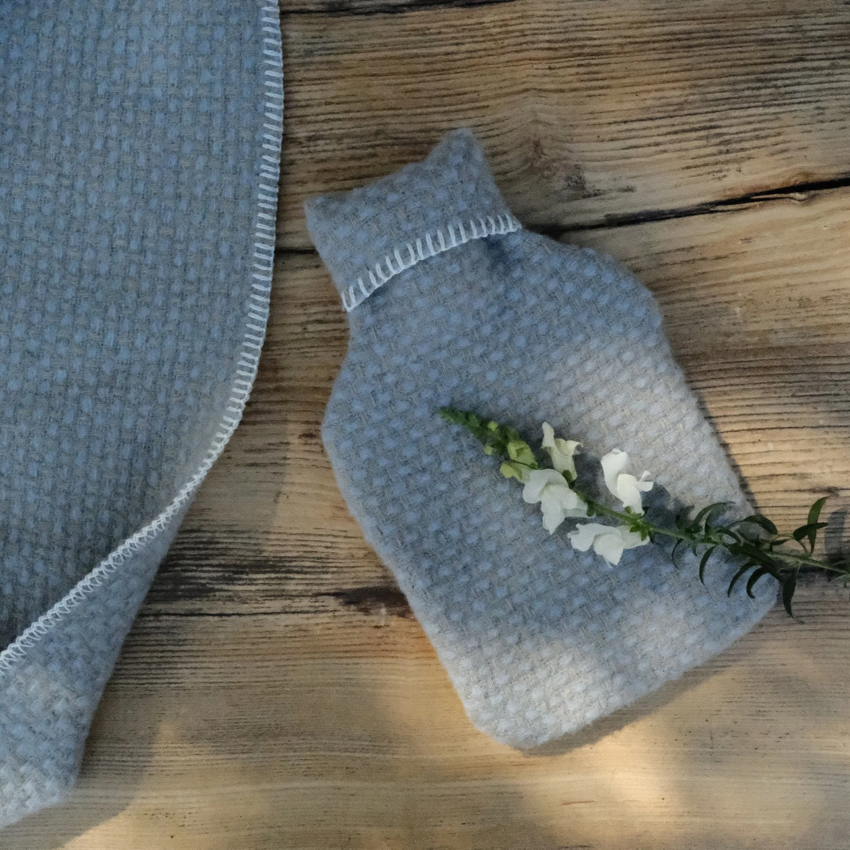 Powder Blue Twill Hot Water Bottle