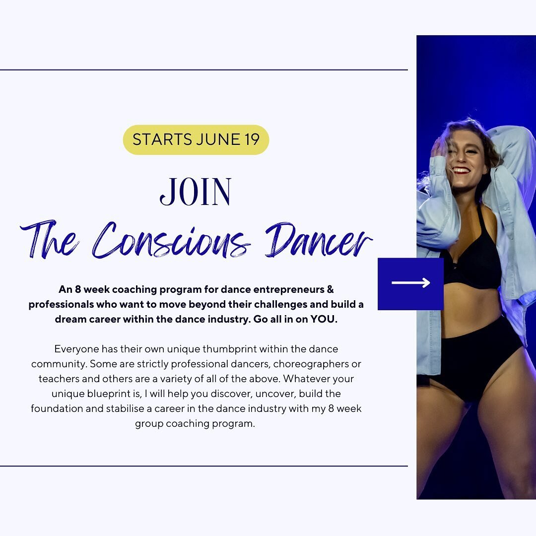 I am SO excited to invite you into round 2 of&hellip;. 
✨THE CONSCIOUS DANCER✨

An 8 week group coaching program for dance entrepreneurs and professionals who want to move beyond their challenges and build a dream career within the dance industry.

A