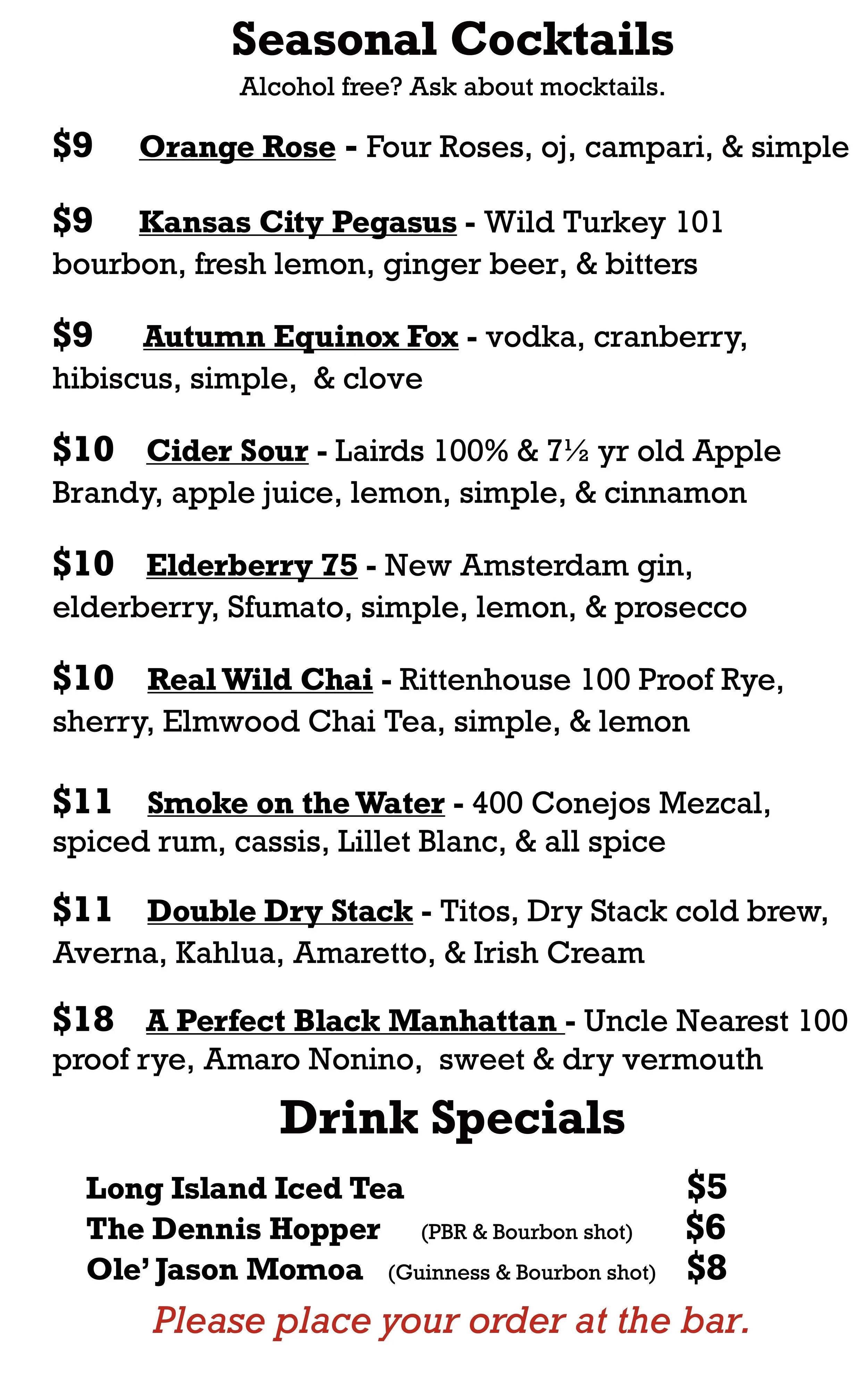 Menu — Boogie Knight's