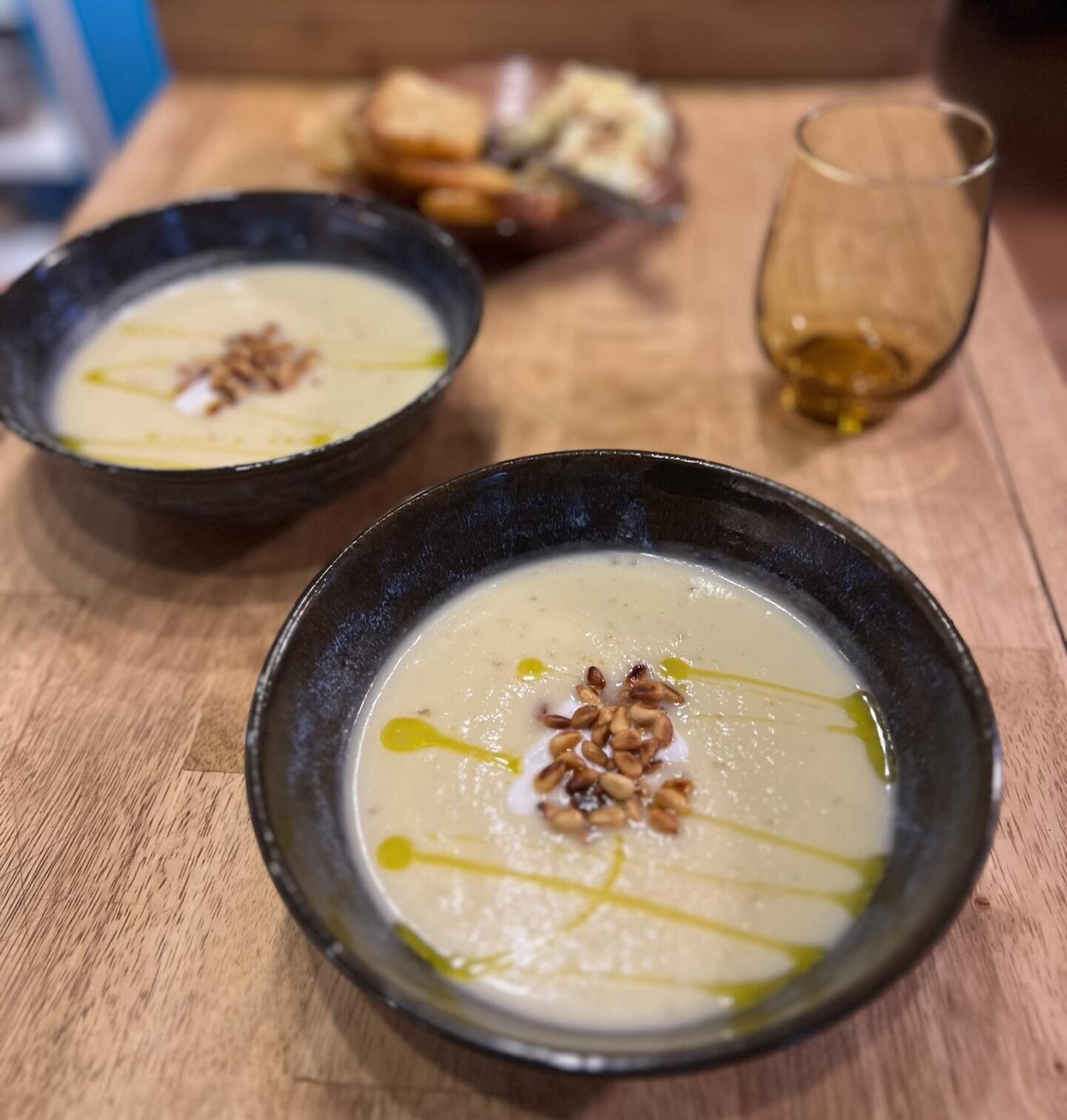 Turnip and cauliflower vichyssoise in bowls I made just for us. 🫶