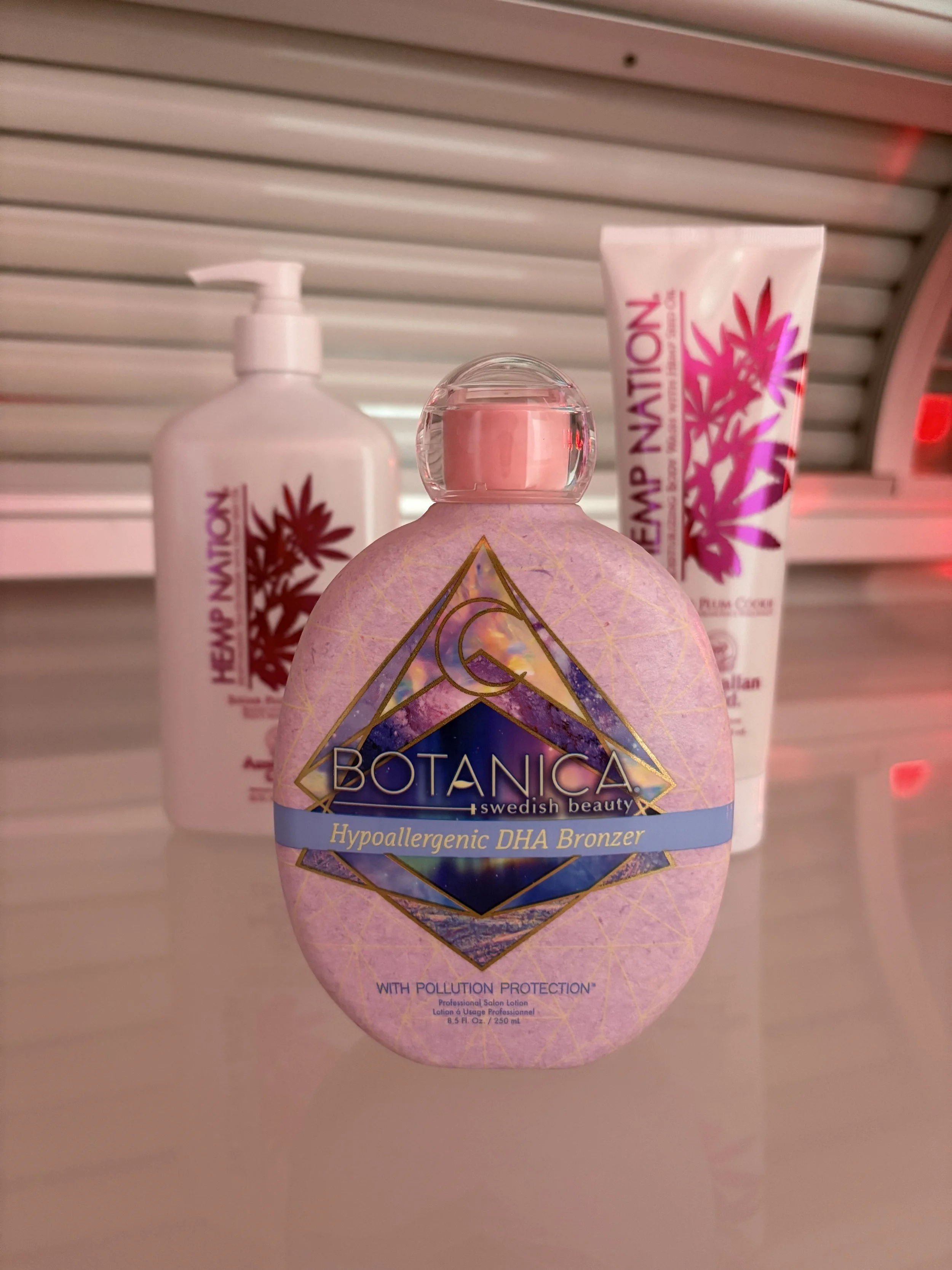 Hemp Nation and Botanica lotion bundles. Safe, certified, tanning and wellness products. Available at sunkissed tanning in fenwick island de