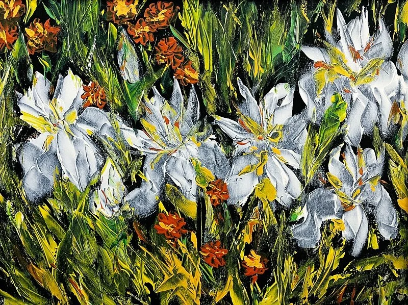  WHITE LILIES Acrylic on canvas 18" x 24" 