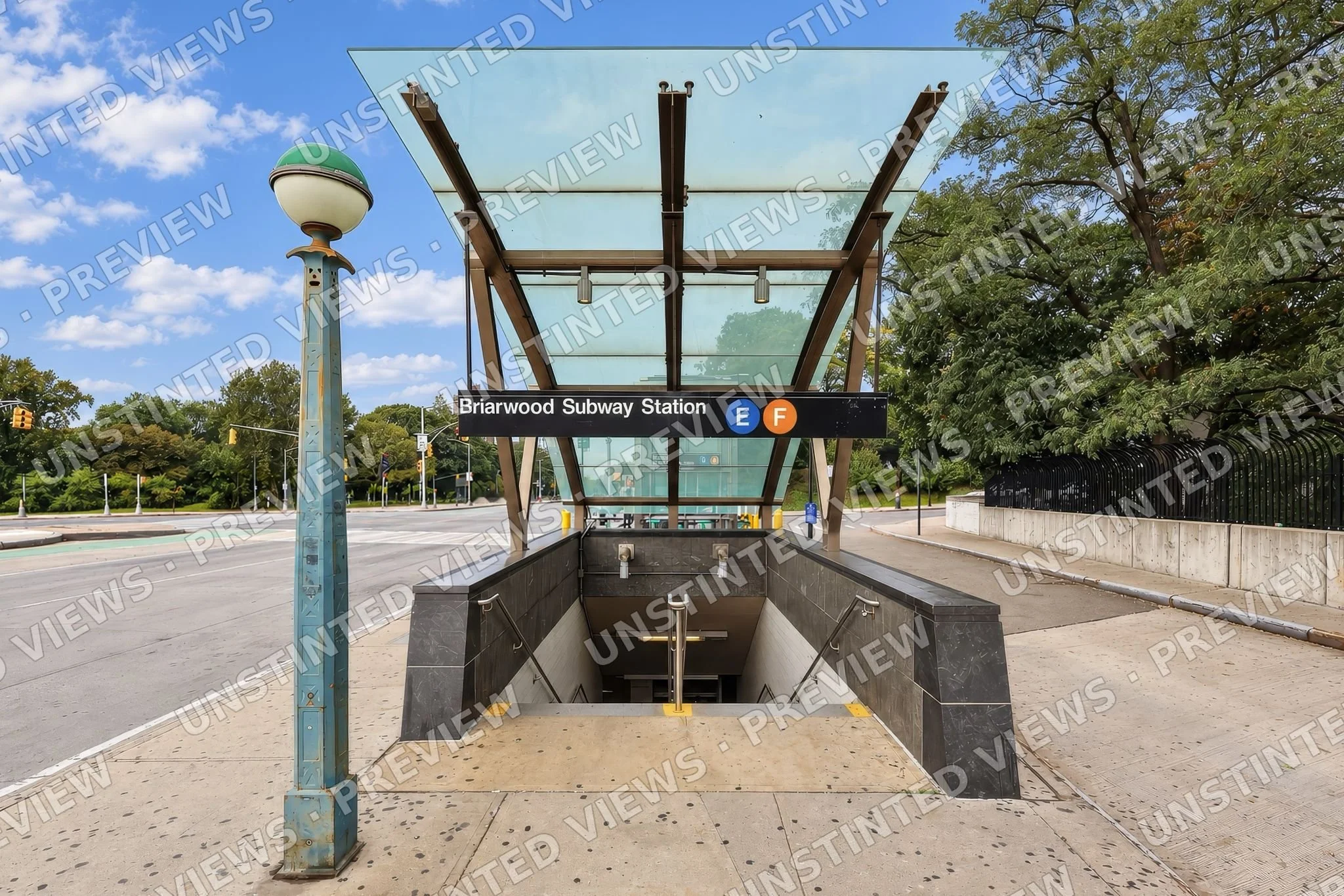 Briarwood Subway Station (E/F) — Street Entrance, Queens Blvd & Main St (Oct 2026)