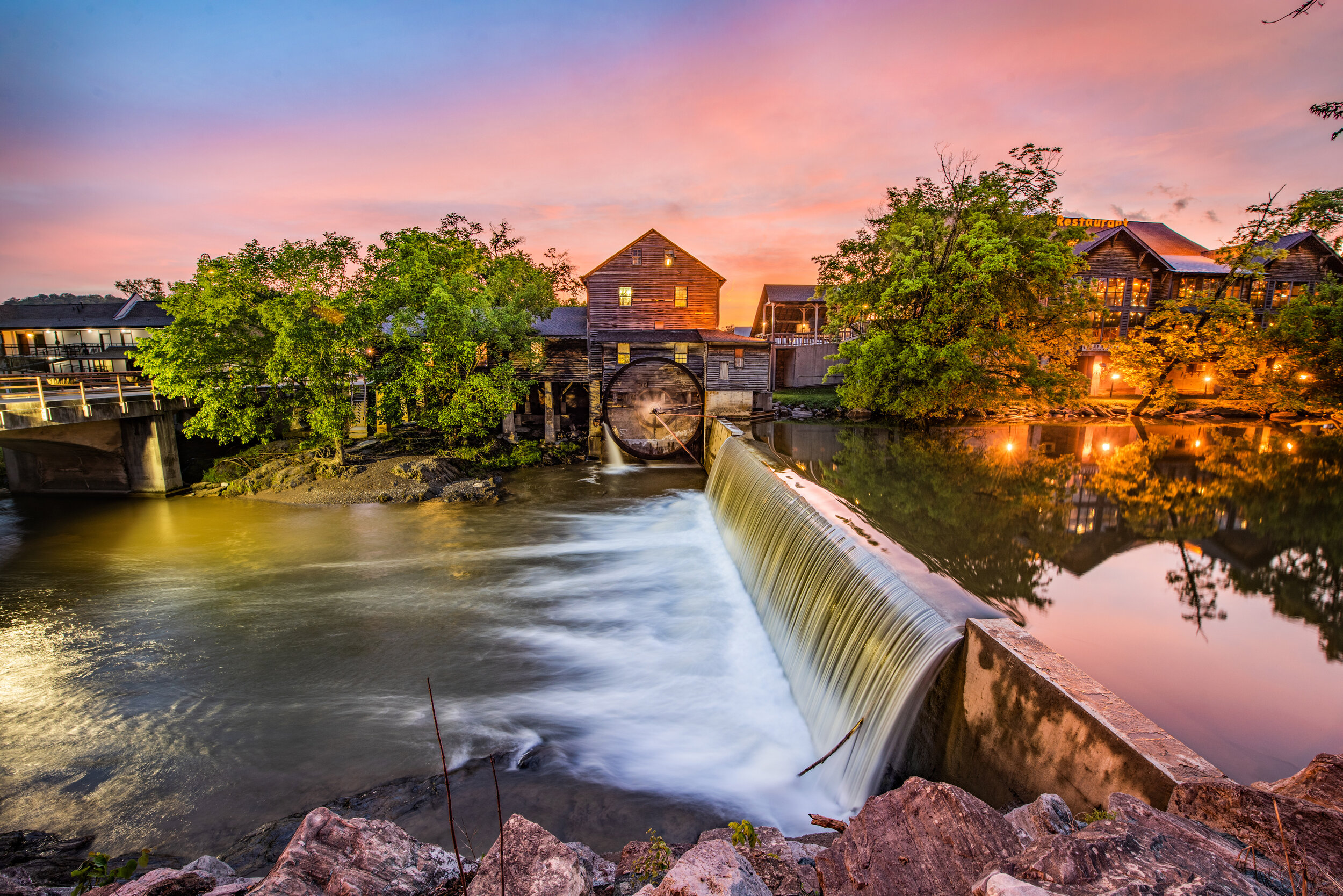 The old mill on waterway in Pigeon Forge TN