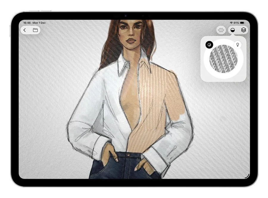 Access the Orb Menu for patterns and textures, guiding fabric flow by simply pointing the direction.