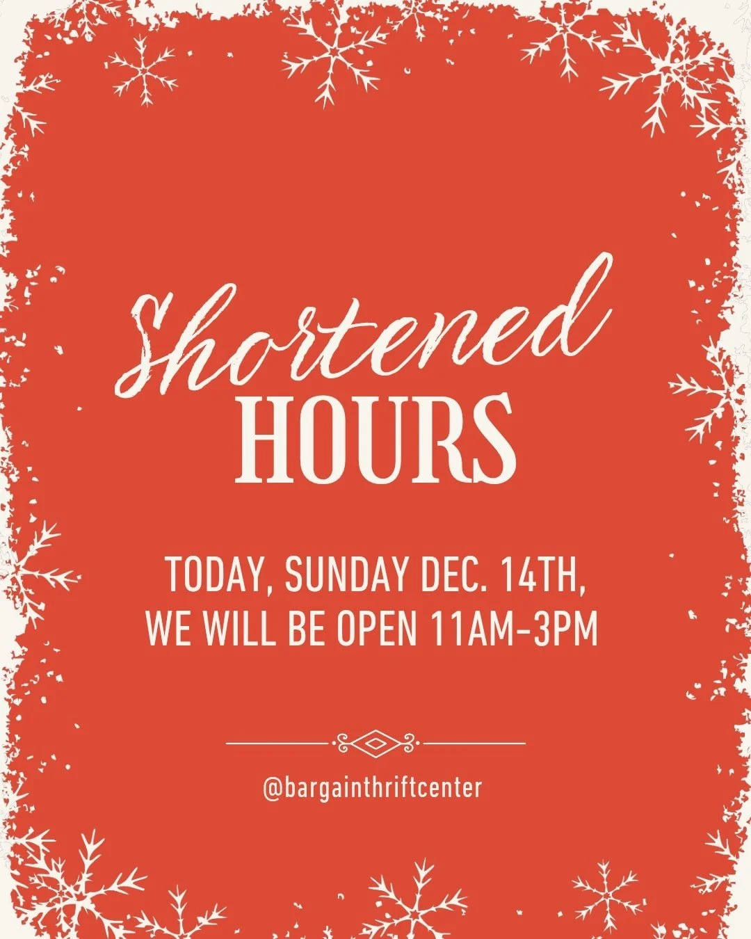 Hey neighbors ❄️

We will have shortened hours today, 12/14/25. The shop will be open 11am-3pm!

Stay warm and enjoy the snow ☃️🌨️

#thrifty #phillythrift #shopsecondhand