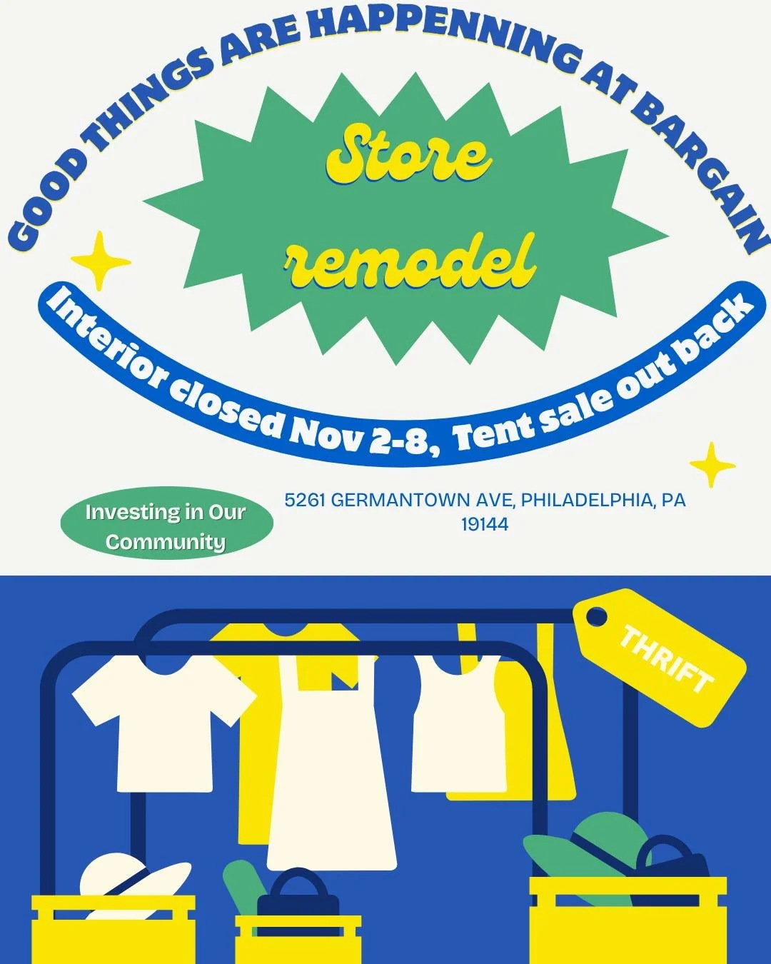 A little update on what's happening at Bargain💛💚

We're excited to share that Bargain was awarded $90,000 in grant funding to help support renovations to our store! These improvements are another step toward creating an even better shopping experie