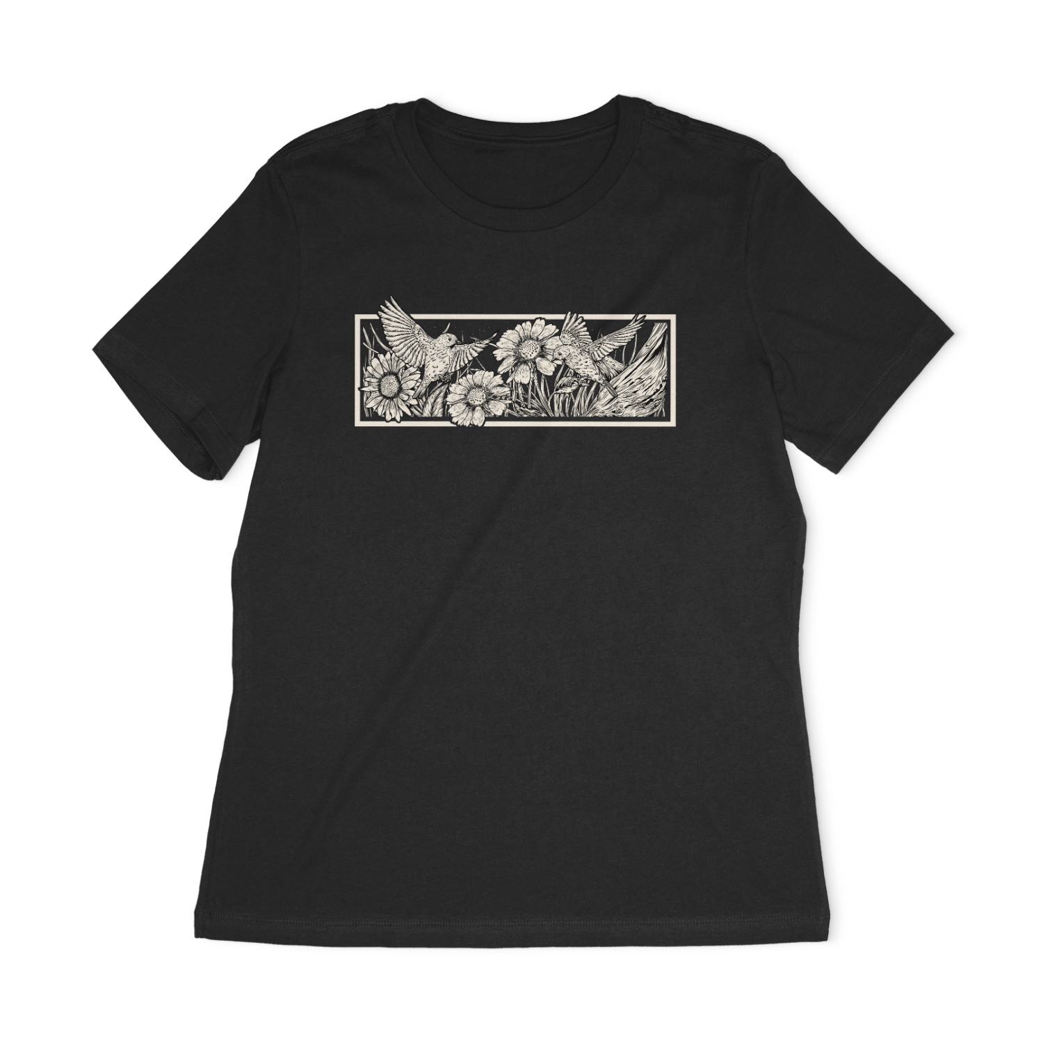 Summer Birds Dark Grey Mock-It-Bella + Canvas 6400 Relaxed Women's T-Shirt.png