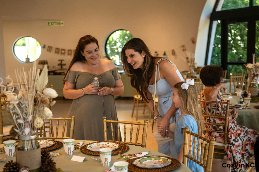 Guests enjoying a decorated indoor event space for a family celebration in Kansas City