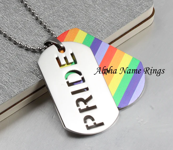  Personalized Rainbow Necklace LGBT Stainless Steel Military Style PRIDE Dog Tag Pendant. Custom Laser Engraving Available 