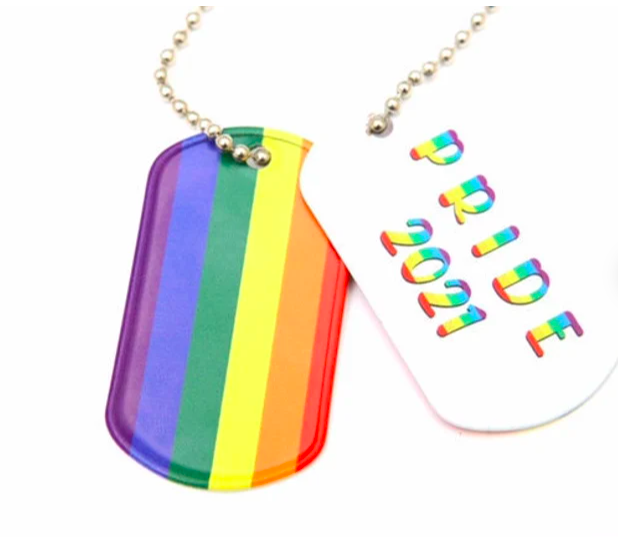  LGBT Stainless Steel Pride Dog Tag Necklace &amp; Ball Chain | LGBT Straight Striped Dog Tag Pendants | Necklace Gift For LGBT Pride Celebration 