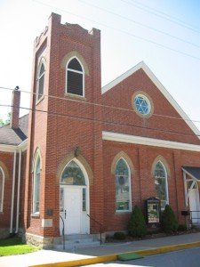 CHRISTIAN CHURCH is located at 540 Washington Street. In 1852, twenty-three members of the Weston Christian Church organized a new congregation. On January 29, 1854 a building was completed on the corner of Washington and Spring Street. The present