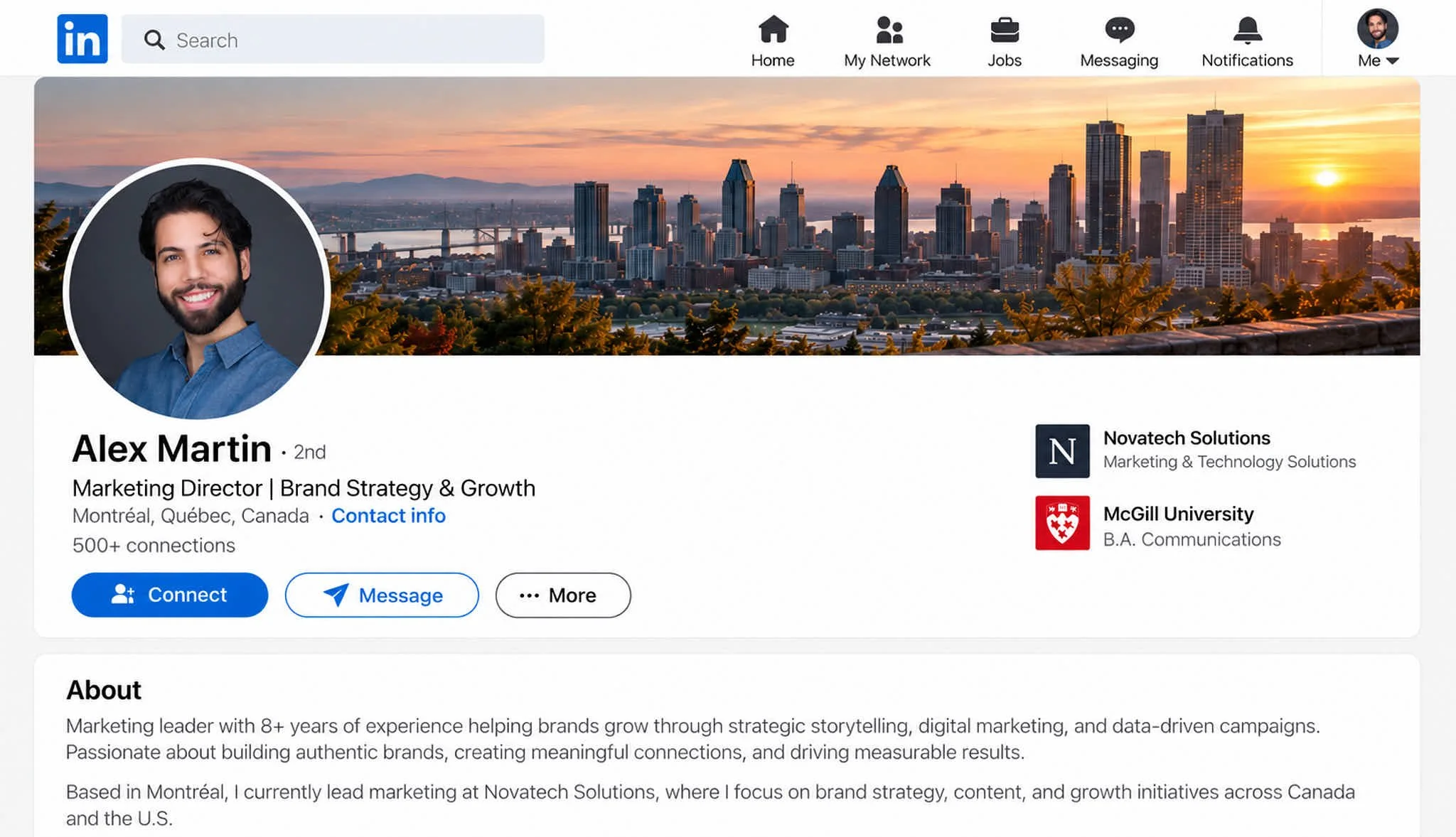 linkedin profile example showing the best banner to use
