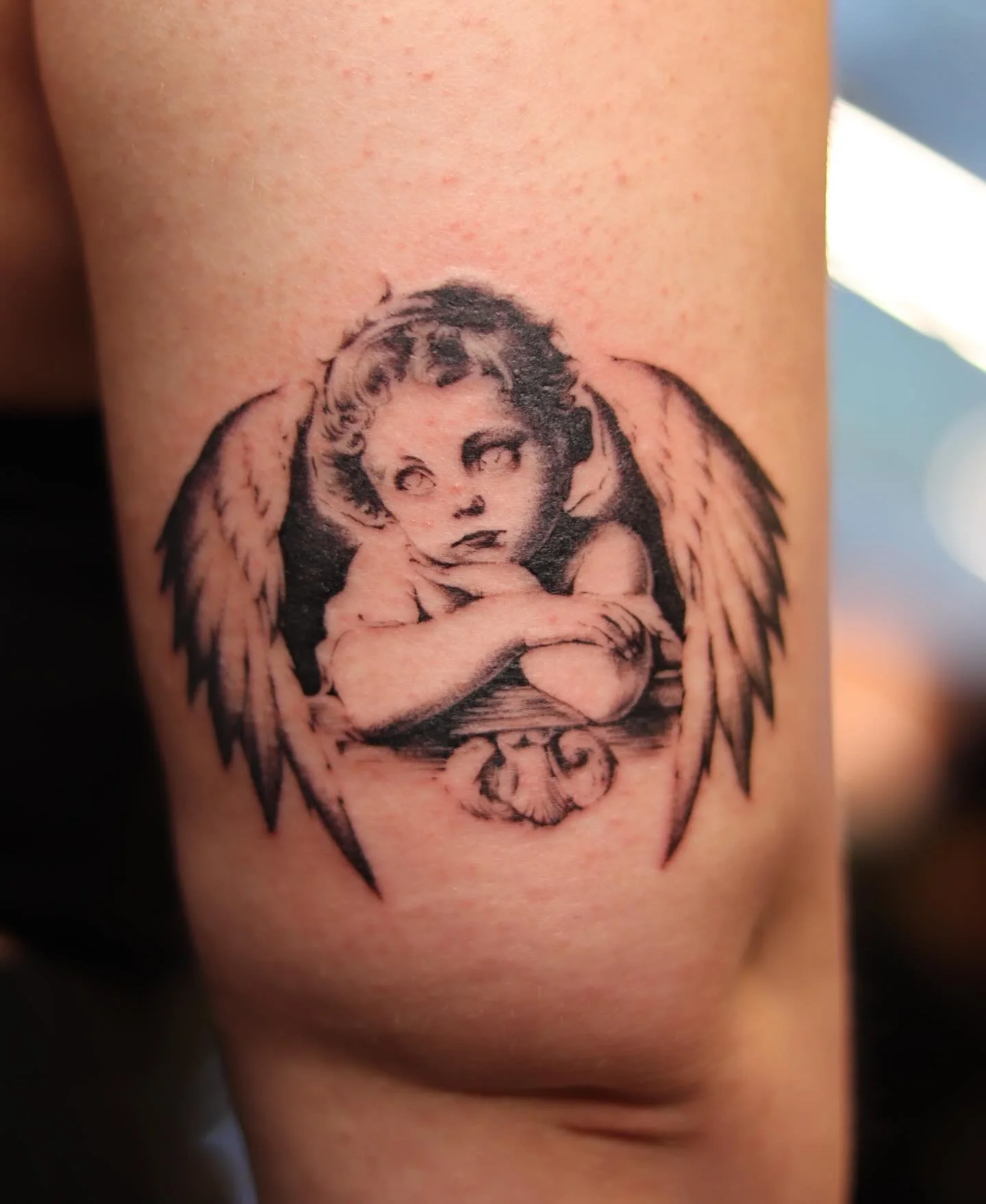 Cherub for Kate 😇👼 🪽 Had so much fun with this piece! 

#tatt #tattoos #blackandgreytattoos #tattooshop #inked