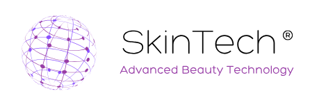 SkinTech logo with globe design and tagline "Advanced Beauty Technology."