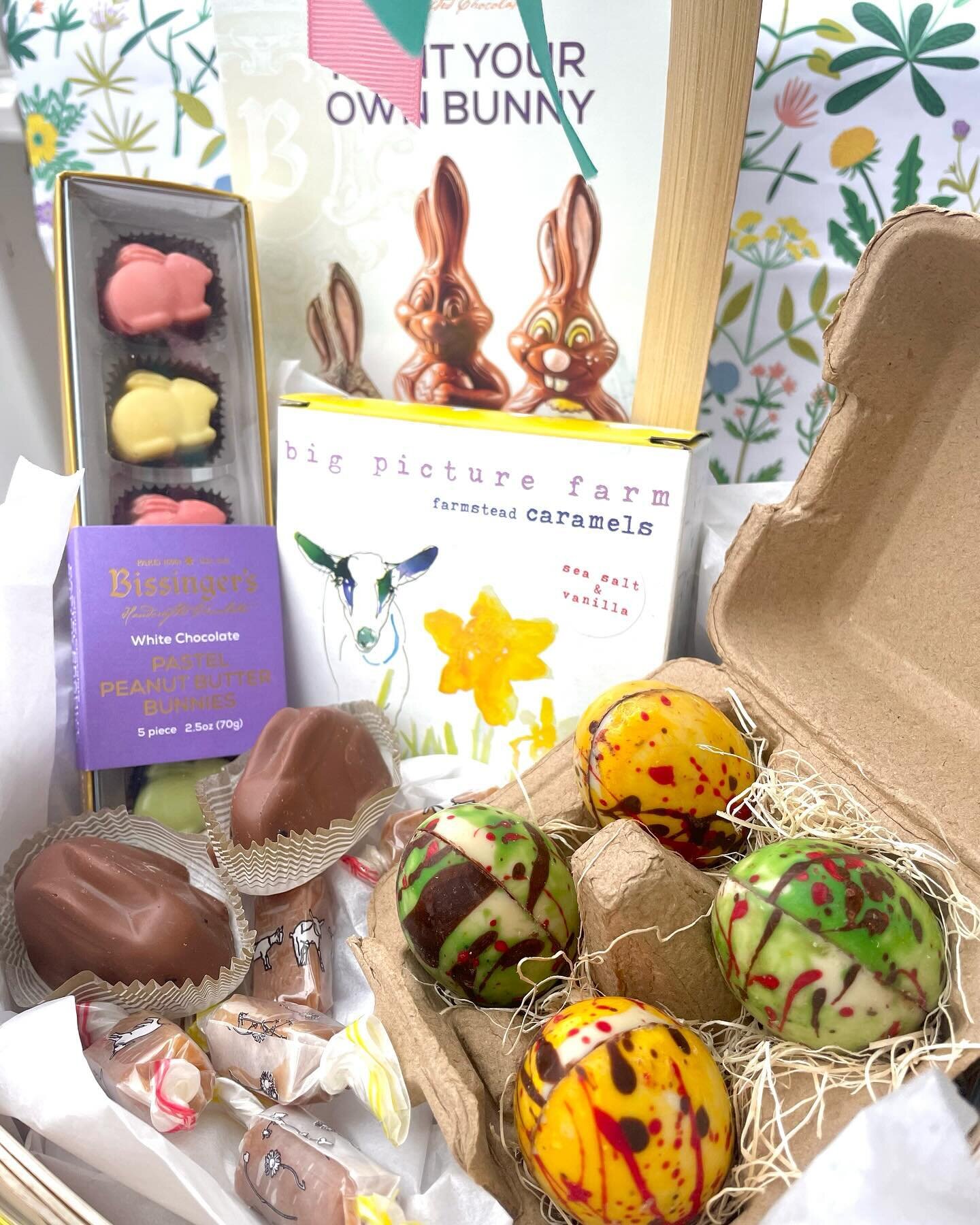 Fill your Easter basket at Georgie&rsquo;s with these Easter bunny-approved sweets! 🐰 

🌷Chocolate Truffle Bunnies
🌷Big Picture Farms Sea Salt &amp; Vanilla Caramels
🌷Bissinger&rsquo;s White Chocolate Pastel Peanut Butter Bunnies
🌷Bissinger&rsqu