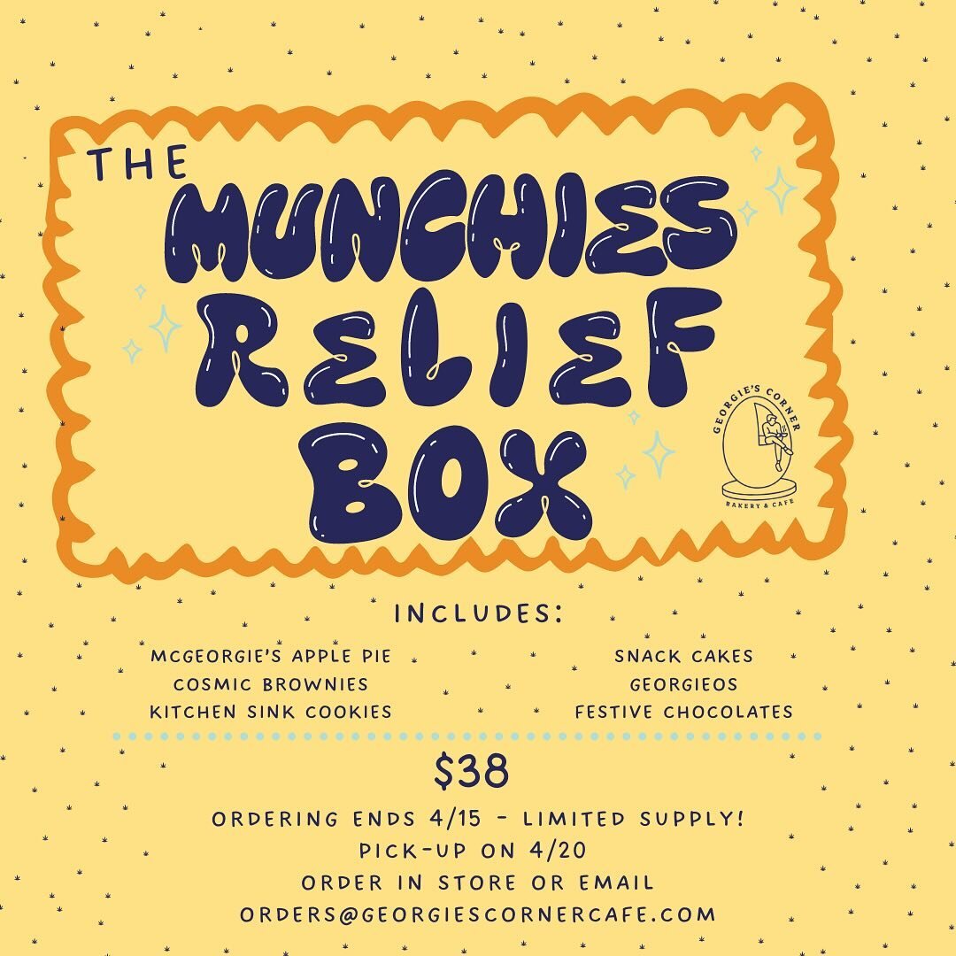 Introducing the MUNCHIES RELIEF BOX available for pickup on 4/20 😋

This treat box is filled with all the most crave-inducing and mouthwatering goodies. We guarantee you&rsquo;ll be satisfied, whether you celebrate the holiday or not.

What&rsquo;s 