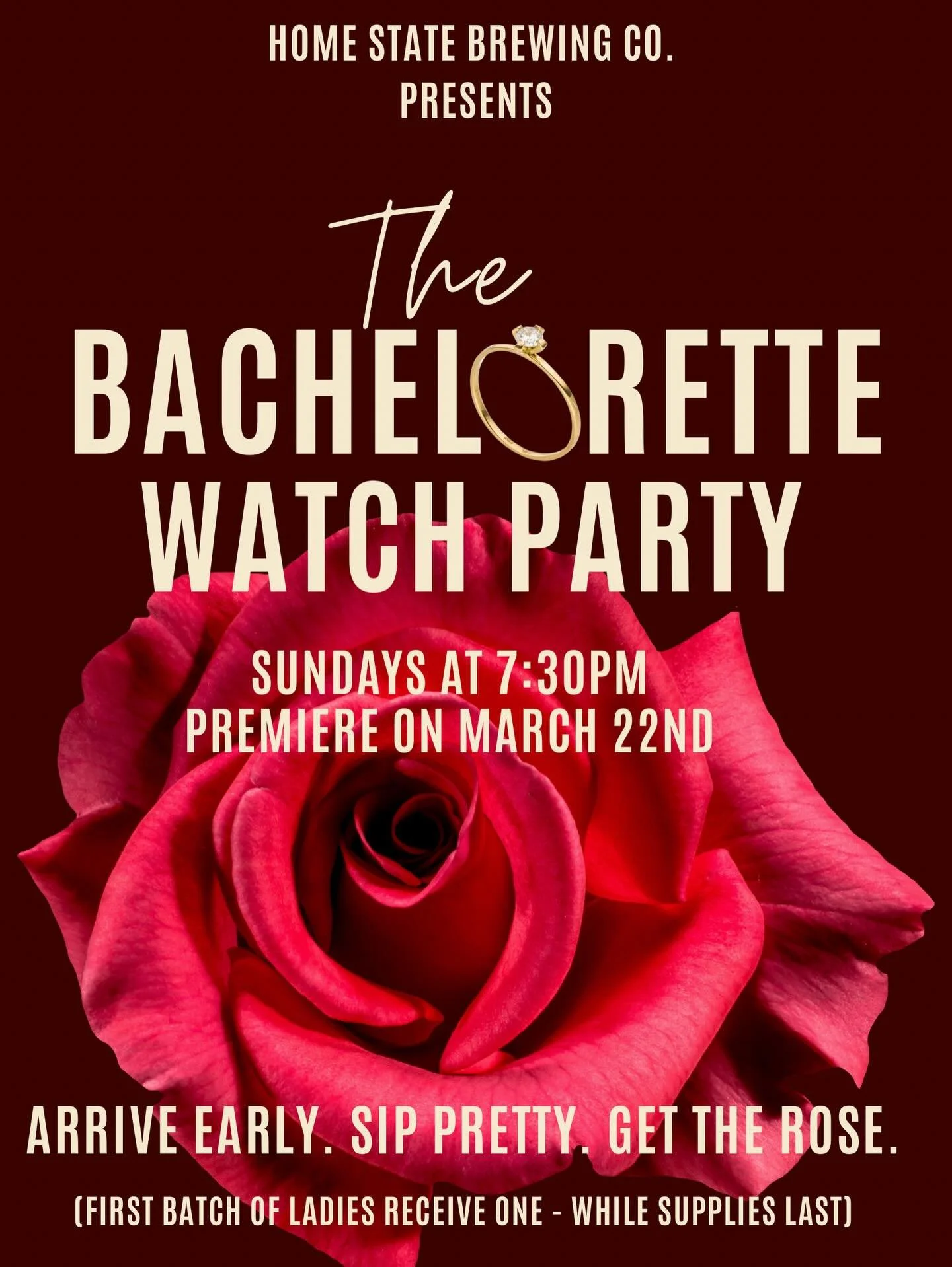 THE MOST DRAMATIC SEASON STARTS HERE 🌹✨

Join us Sunday, March 22nd at 7:30PM for our Bachelorette Premiere Watch Party at HSB!

First batch of ladies gets a rose 👀 (limited roses, so don&rsquo;t be fashionably late).