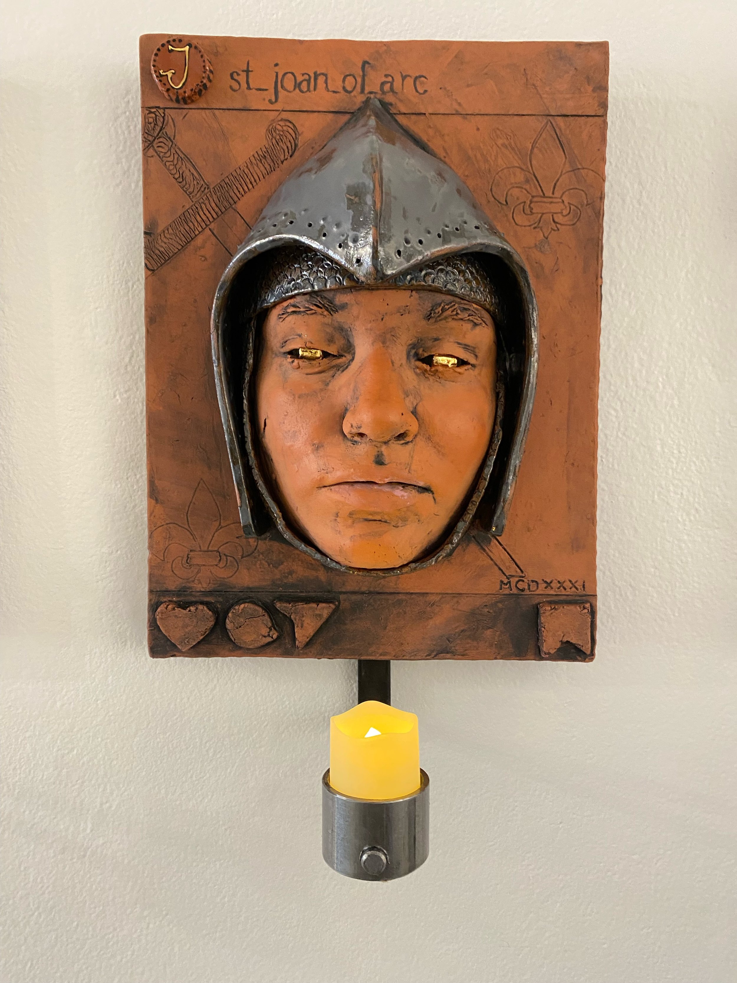 SOLD: St. Joan of Arc:
Patron Saint of France, Soldiers, Prisoners (French 1412-1431)
Joan of Arc inspired me from the time I read her story as a seven year old. As a seventeen year old in her French village, Joan of Arc listened to Saints Michael t