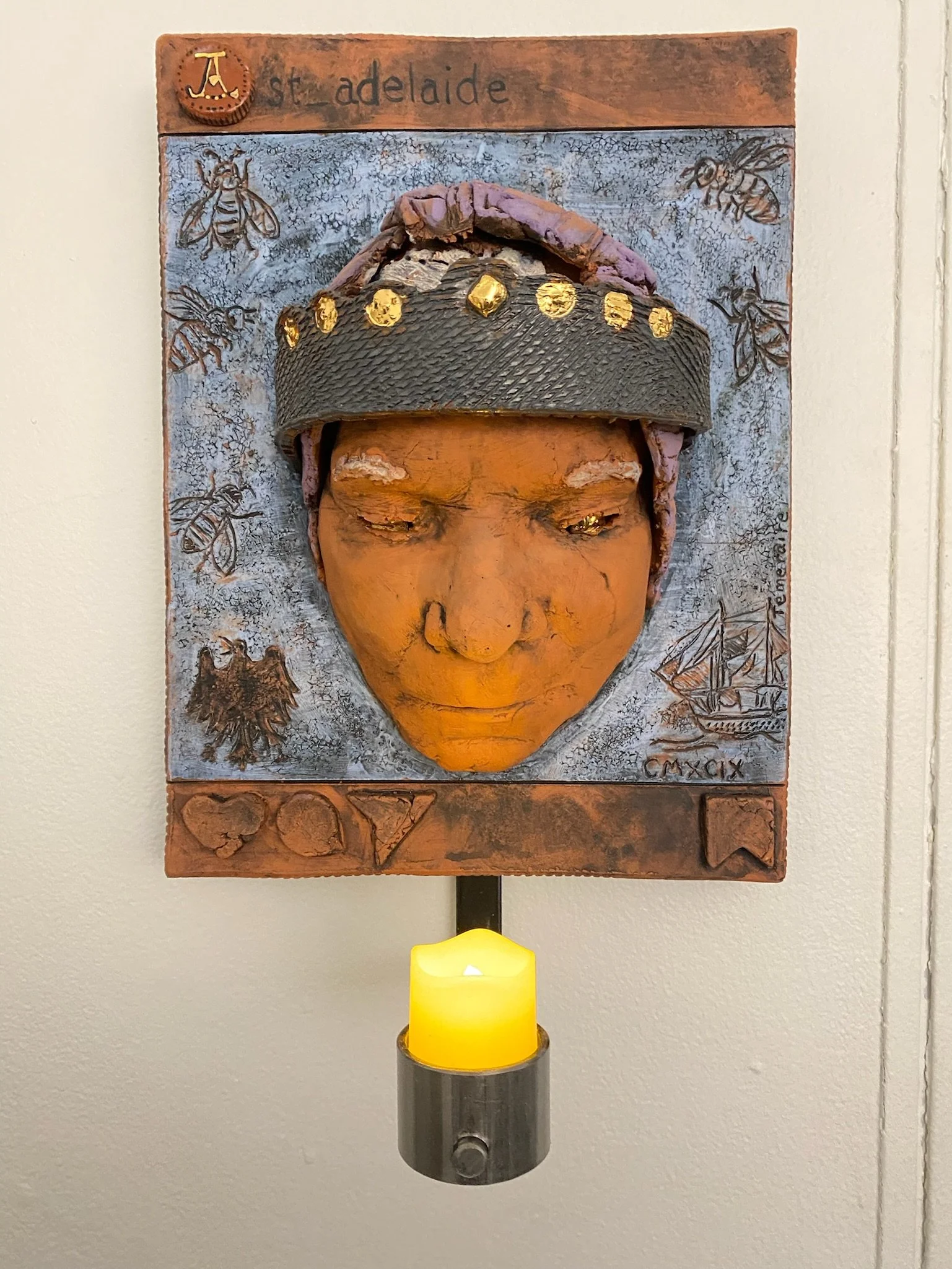 SOLD:  St. Adelaide of Burgundy:
Patron Saint of Loyalty, Strength and Justice (Italian 931-999)
St. Adelaide was a strong women in a turbulent time as she married two rulers, dealt with betrayal and imprisonment but kept her loyalty and the interest