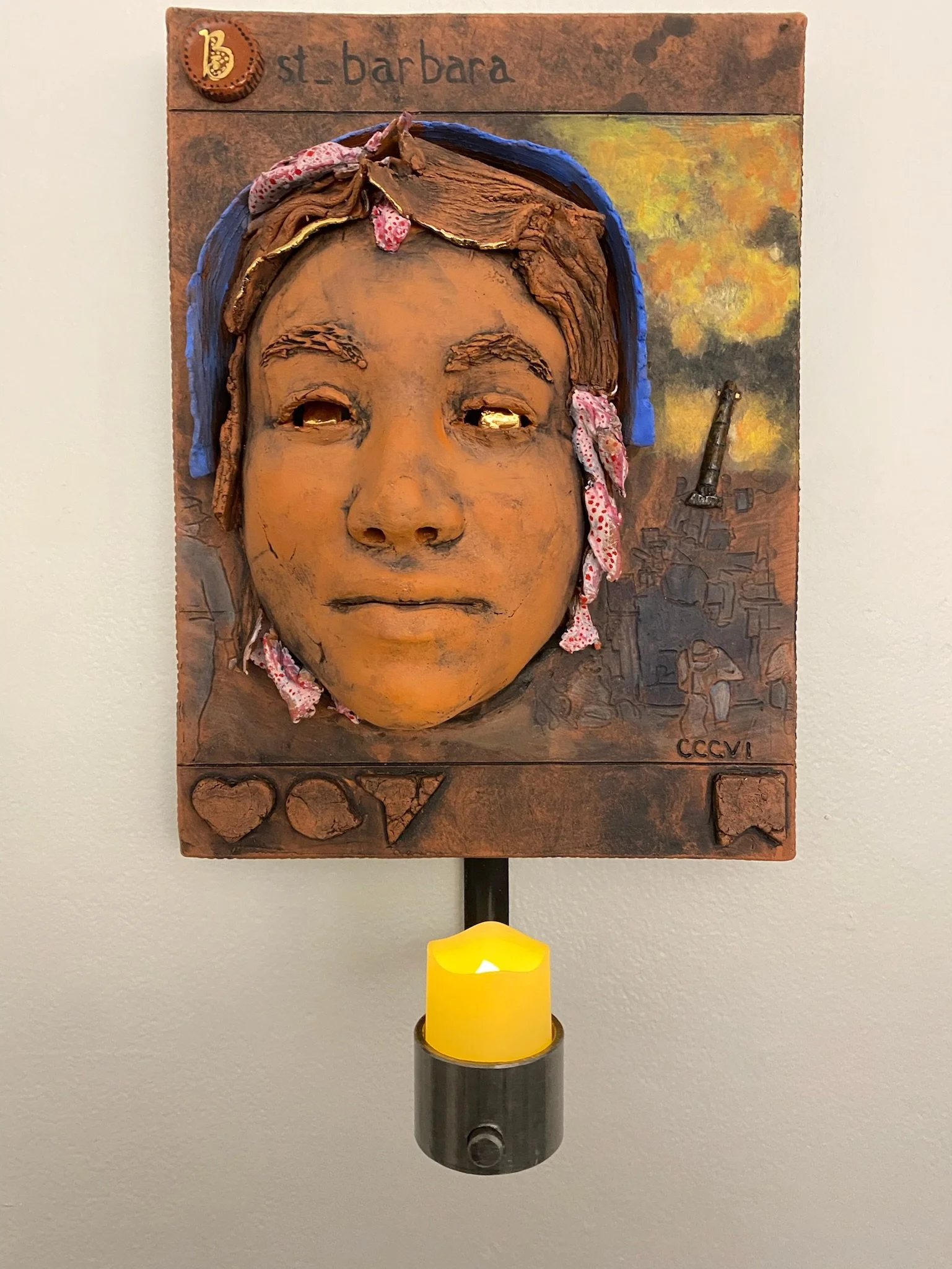 St. Barbara:
Patron Saint of Artillerymen, Architects, Miners (Turkish 273-306) 
I hope that St. Barbara can protect the Ukrainian artillerymen who shoot with minimal protection. I emphasize contrast between the seriousness and ugliness of war and th