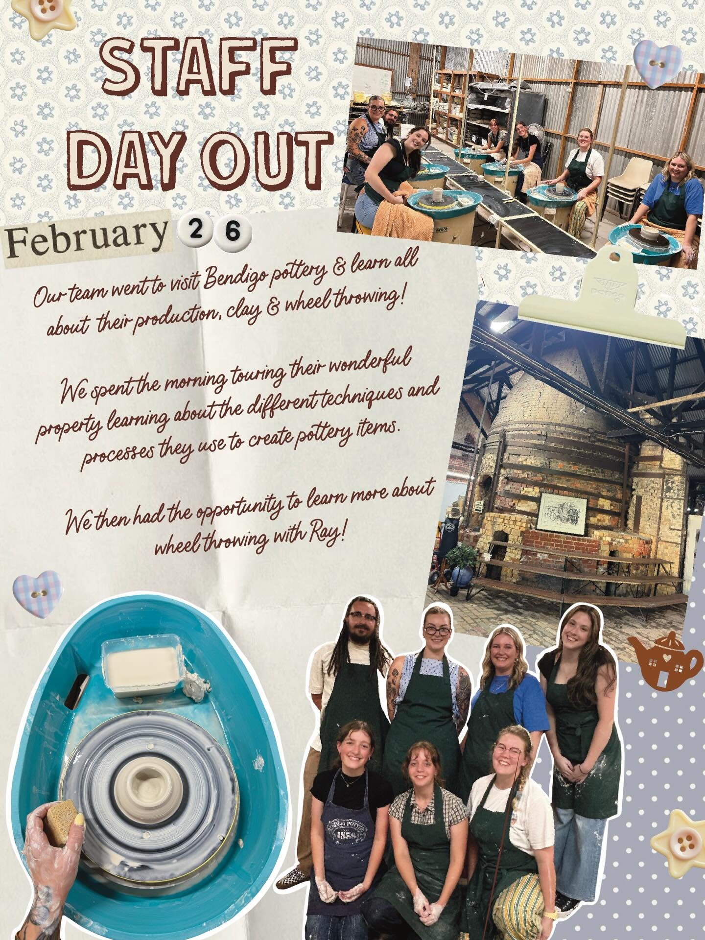 Recently our team headed down to Bendigo Pottery &amp; had the opportunity to learn all about pottery &amp; their production processes.

We were lucky enough to have a wheel throwing session with potter Rob who took us through all the basics of using