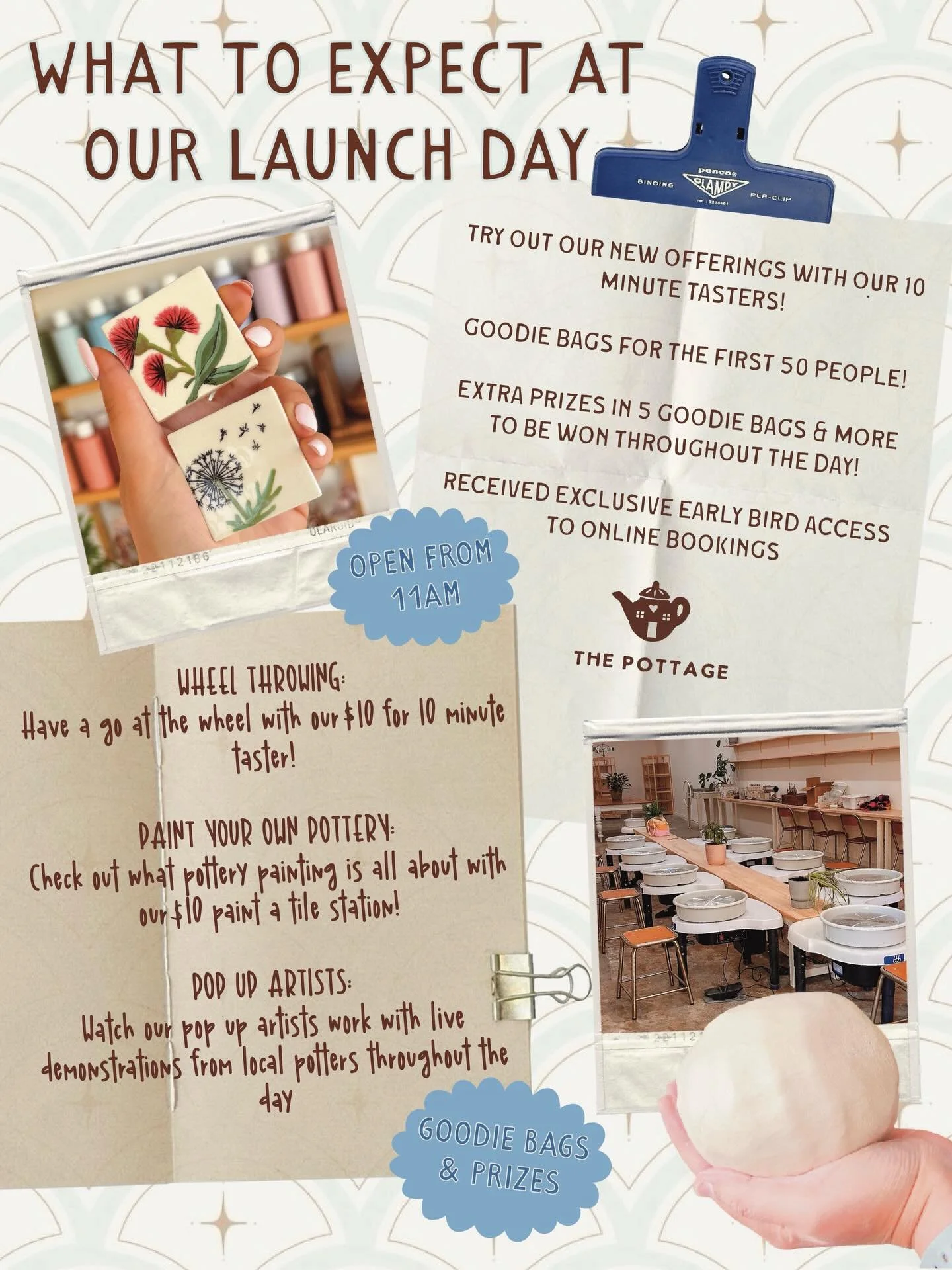 What to expect on our launch day 👀⭐️🎨

Launching on Saturday the 14th of March from 11am! 
Come &amp; check out our new space! 

We will have 10 minute tasters available, pop up artists demonstrating throughout the day, goodie bags &amp; prizes to 