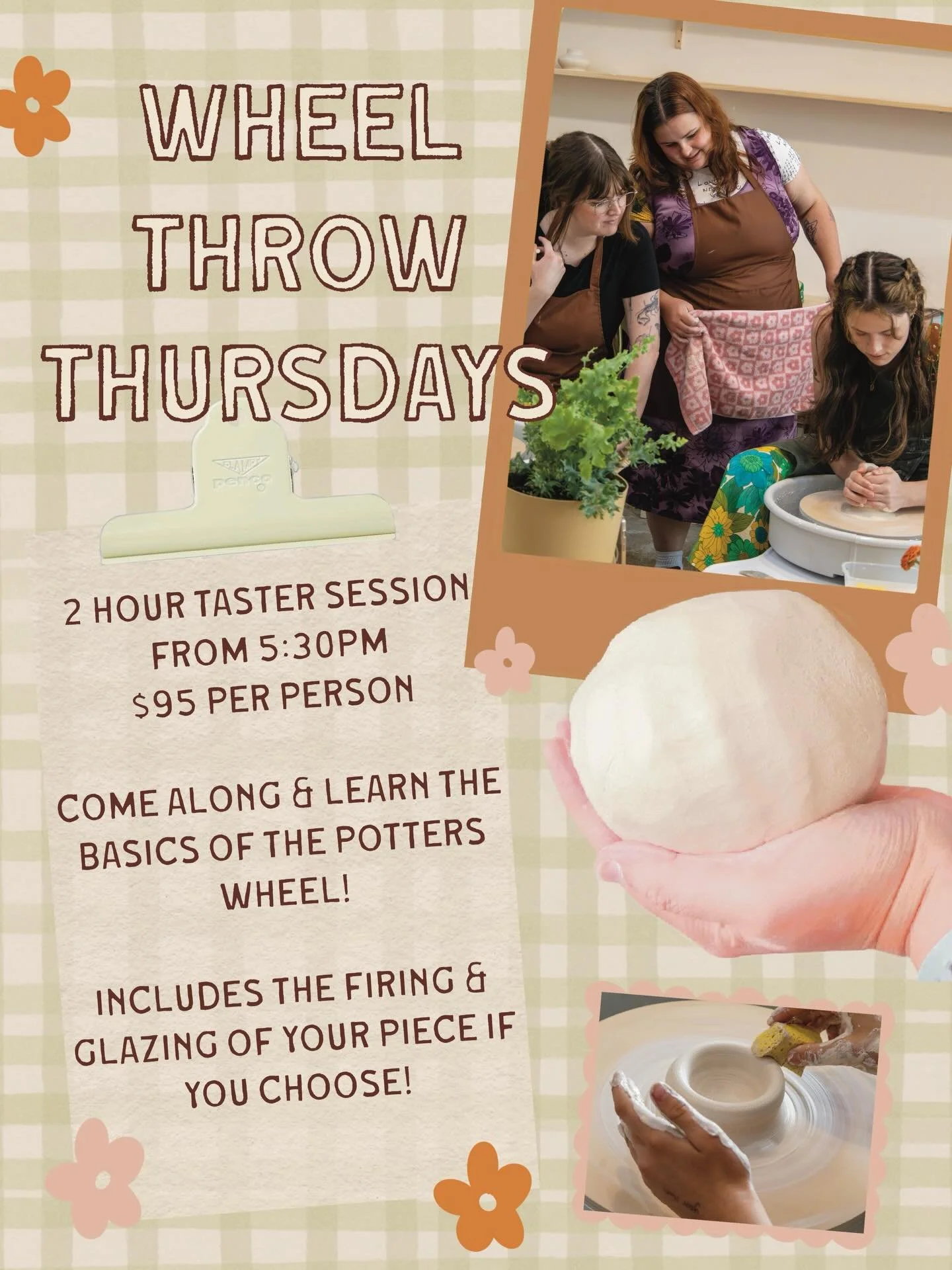 Wheel Throw Thursdays at The Pottage! 

Our 2 hour tasters run each Thursday evening from 5:30pm. The perfect way to sneak in your pottery fix without the busyness of the weekend!

Come alone or bring a friend &amp; learn the basics of wheel throwing