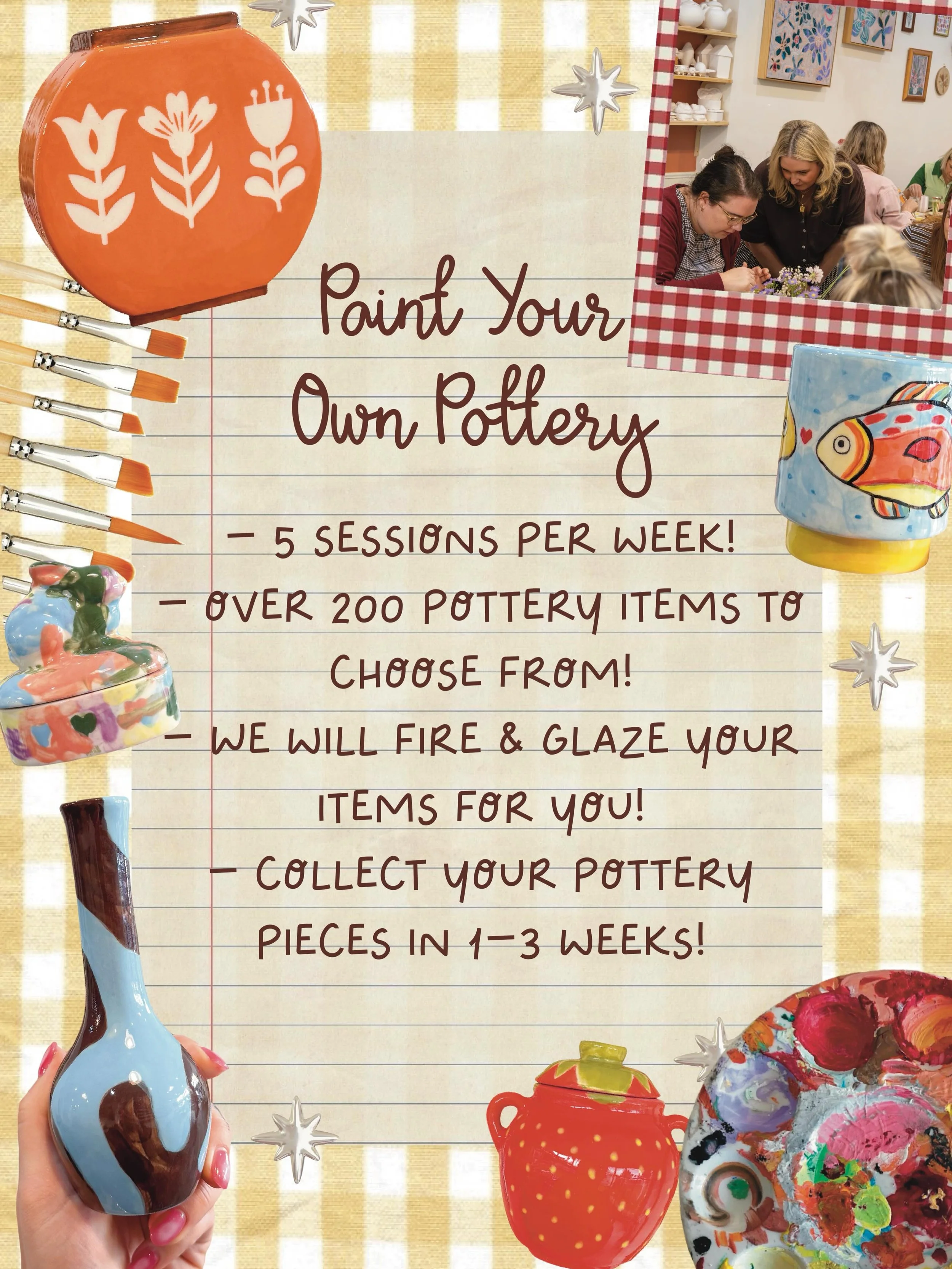 🌸 Paint Your Own Pottery Sessions at The Pottage 🌸

Each week we offer 5 pottery painting sessions ranging from 2hours - 6hours. Sessions can be booked online depending on how long you&rsquo;d like to stay and paint for! 

We have over 200 pottery 