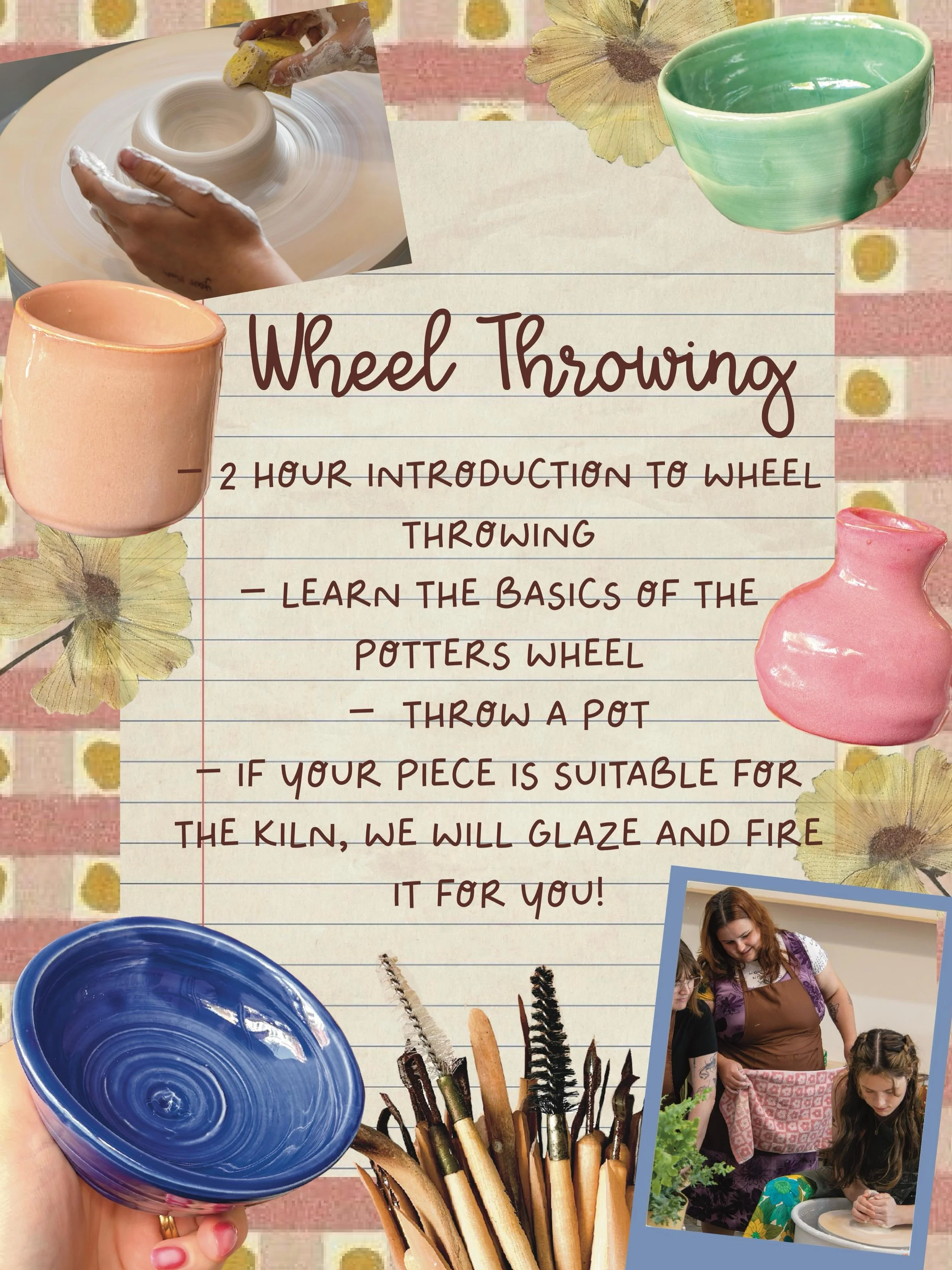 🌷 Wheel Throwing Sessions at The Pottage 🌷

Our 2 hour introductory wheel throwing sessions run twice a week! 
Thursdays from 5:30pm and Saturdays from 1pm. 

Learn the basics of the potters wheel and how to create a pot. If your pieces is suitable