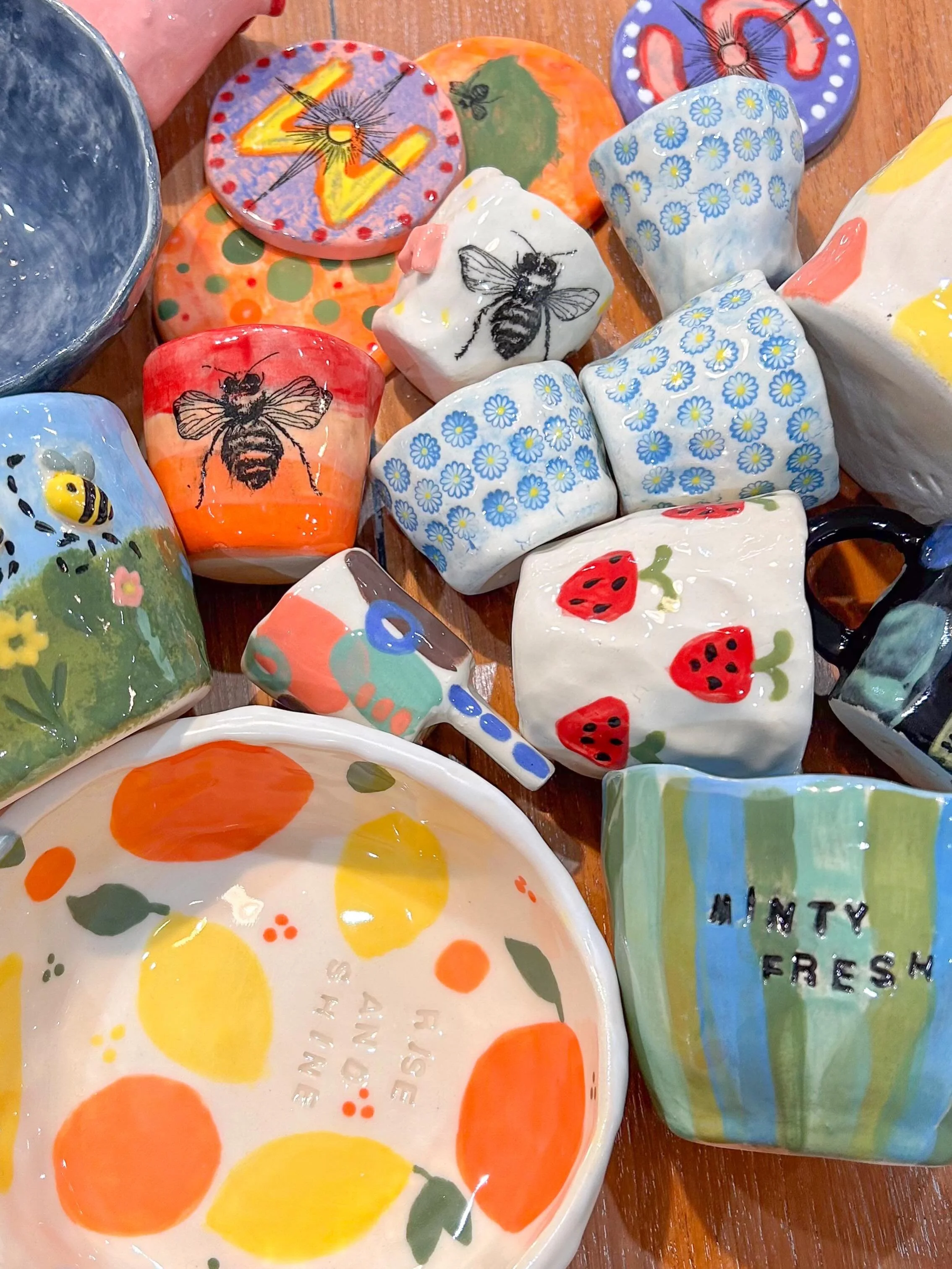 We are half way through our first ever 10-week Clay Term! 
These pieces are from our 18+ group! 

It has been such a journey so far as the class have explored hand building, under glazing, used the slab roller and learnt antiquing techniques! 

Still