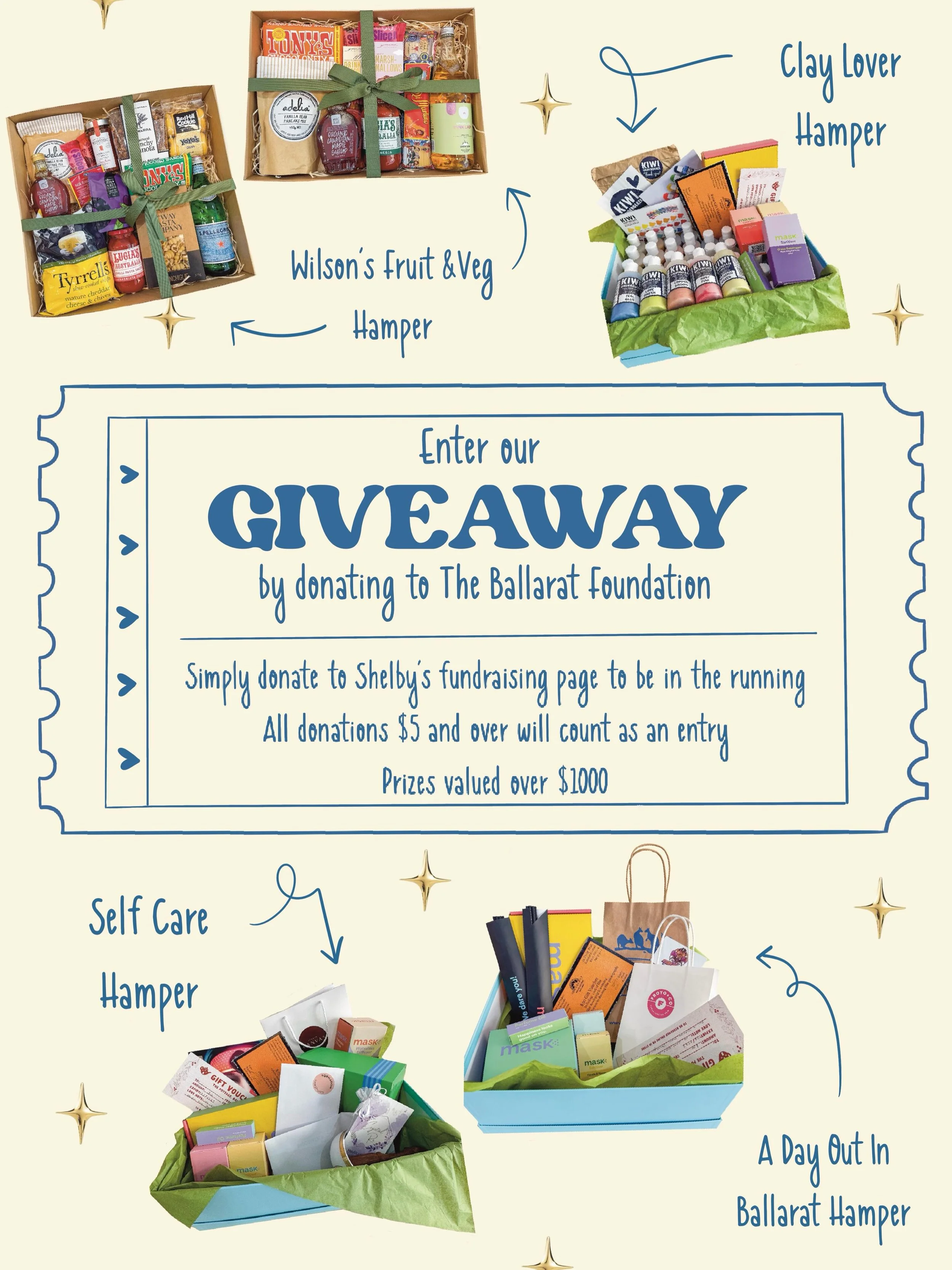 We are doing a giveaway!!

We have so so many goodies to give away &amp; you could be one of our lucky winners! 

To enter, simply make a donation to @ballaratfoundation of a minimum of $5 and you&rsquo;ll be in the running! 

Thank you to all the wo