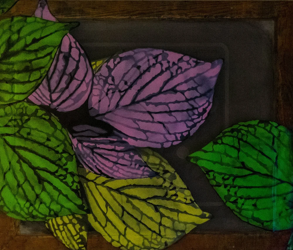 “Dogwood” — spray paint on a reclaimed municipal silk screen.