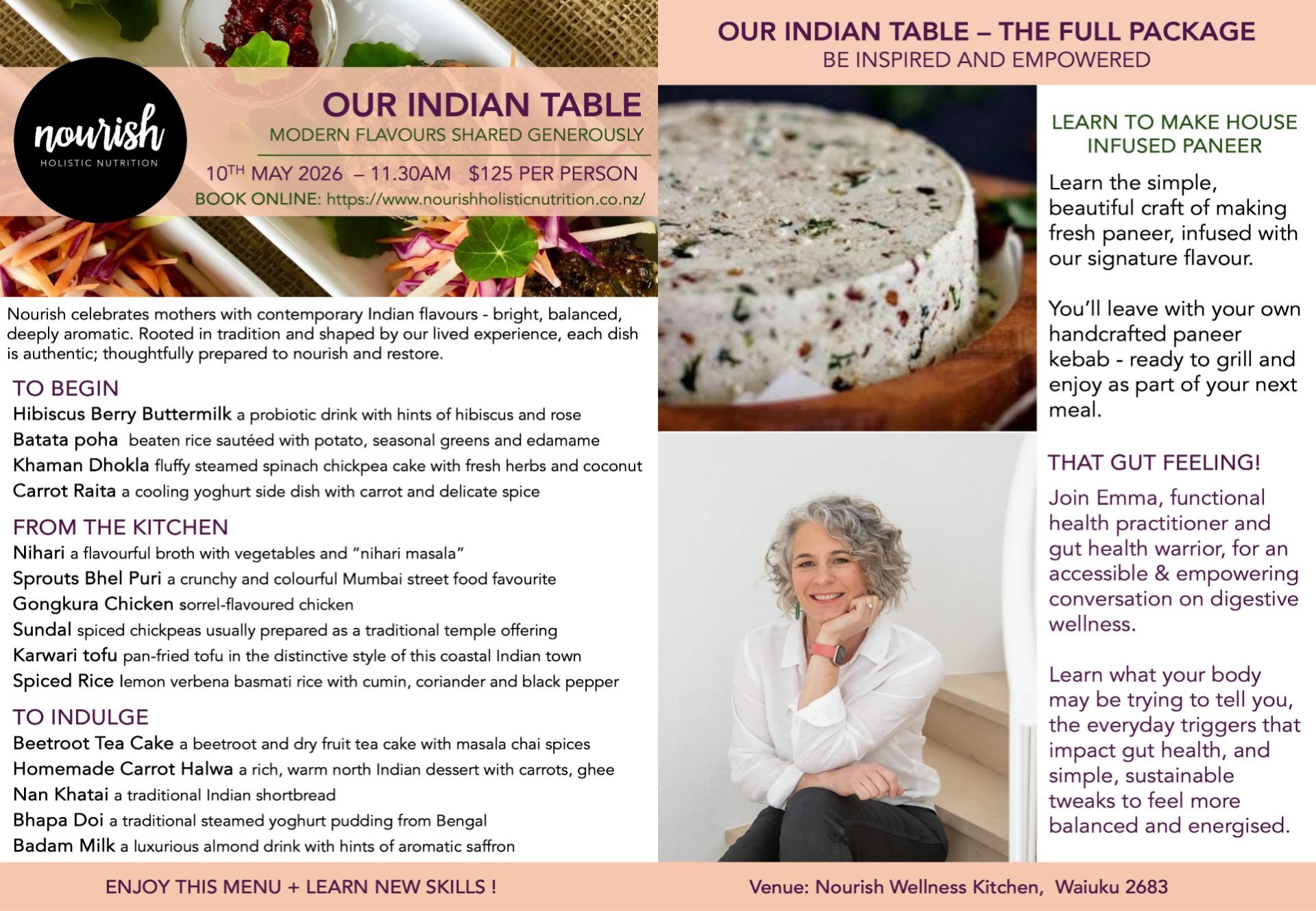 Celebrate Mother&rsquo;s Day at Nourish this year - we have designed an experience to nourish, connect and inspire.

Join us at 𝗢𝘂𝗿 𝗜𝗻𝗱𝗶𝗮𝗻 𝗧𝗮𝗯𝗹𝗲 -  𝗢𝗻𝗹𝘆 𝗧𝘄𝗼 𝗦𝗽𝗼𝘁𝘀 𝗟𝗲𝗳𝘁

Here&rsquo;s what awaits you:

A thoughtfully curat