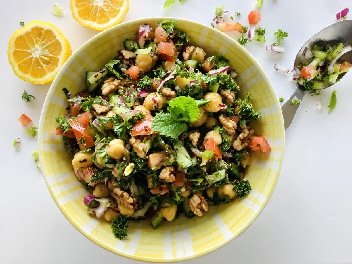 On a busy WellFed day, G managed to squeeze in a recipe trial for Our Healing Table as well - here is what he created.

Beautiful Lebanese Balela - fresh, zesty and protein-rich - a luck customer got to take this home with their meals today.

We look