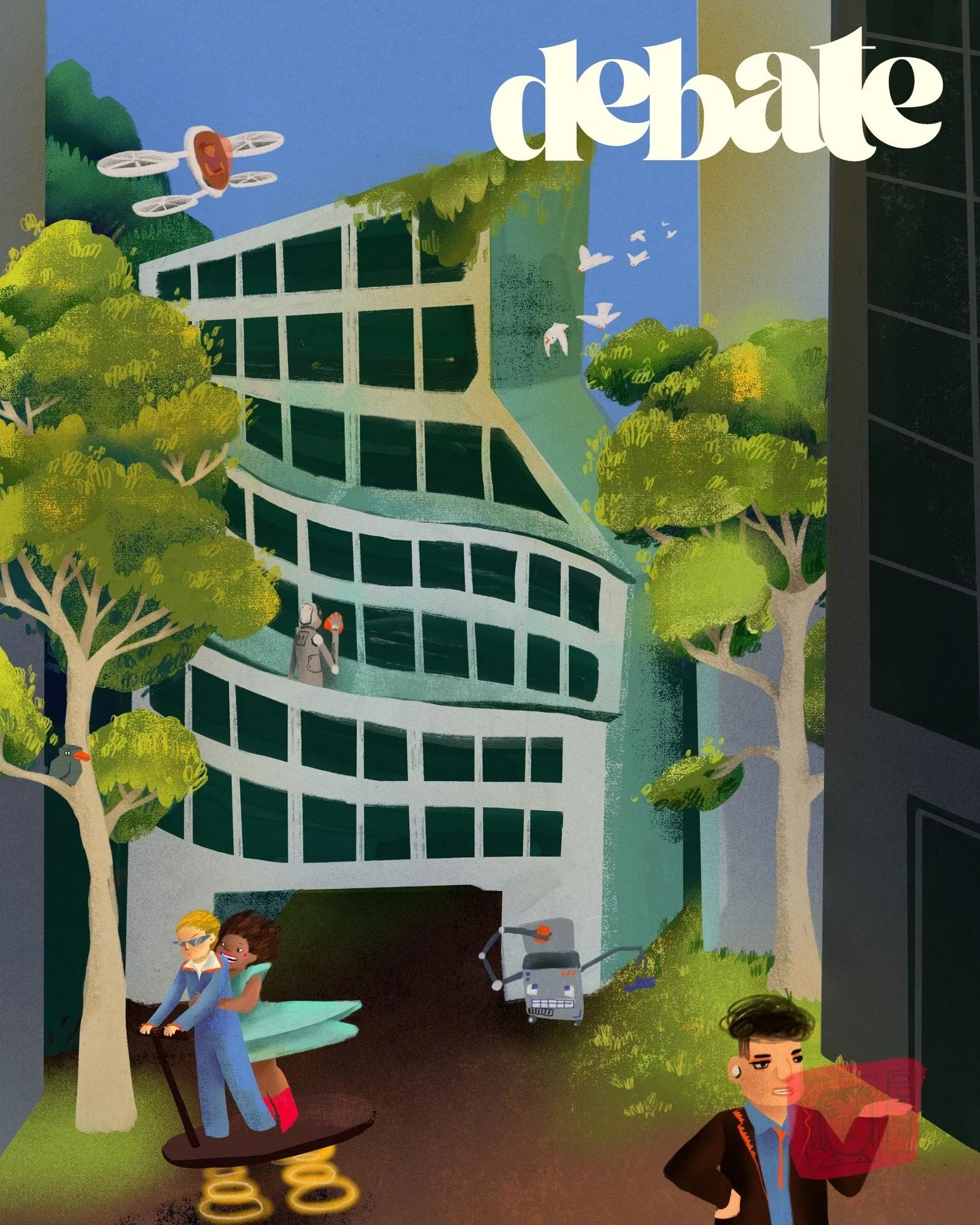 Among the very fun mahi for @debate_mag this year, I also got to do a cover for their Future issue! Trying to imagine a happy future where tech and nature work together (a girl can dream, okay)

Very thankful for the awesome people I've gotten to wor