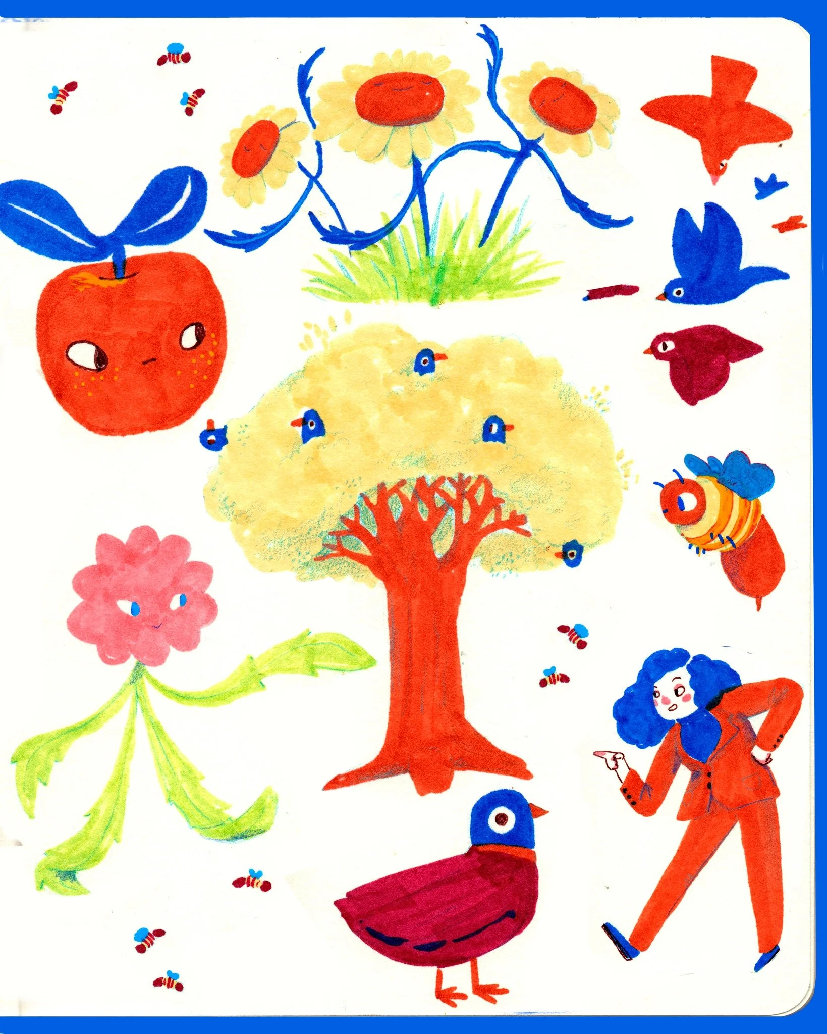 Silly fun time in my sketchbook! 
Training myself to keep it simple - instead of adding more details, more texture like I seem to end up doing! I think I get stuck thinking that for a work to be valuable you have to have spent loads of time on it, bu