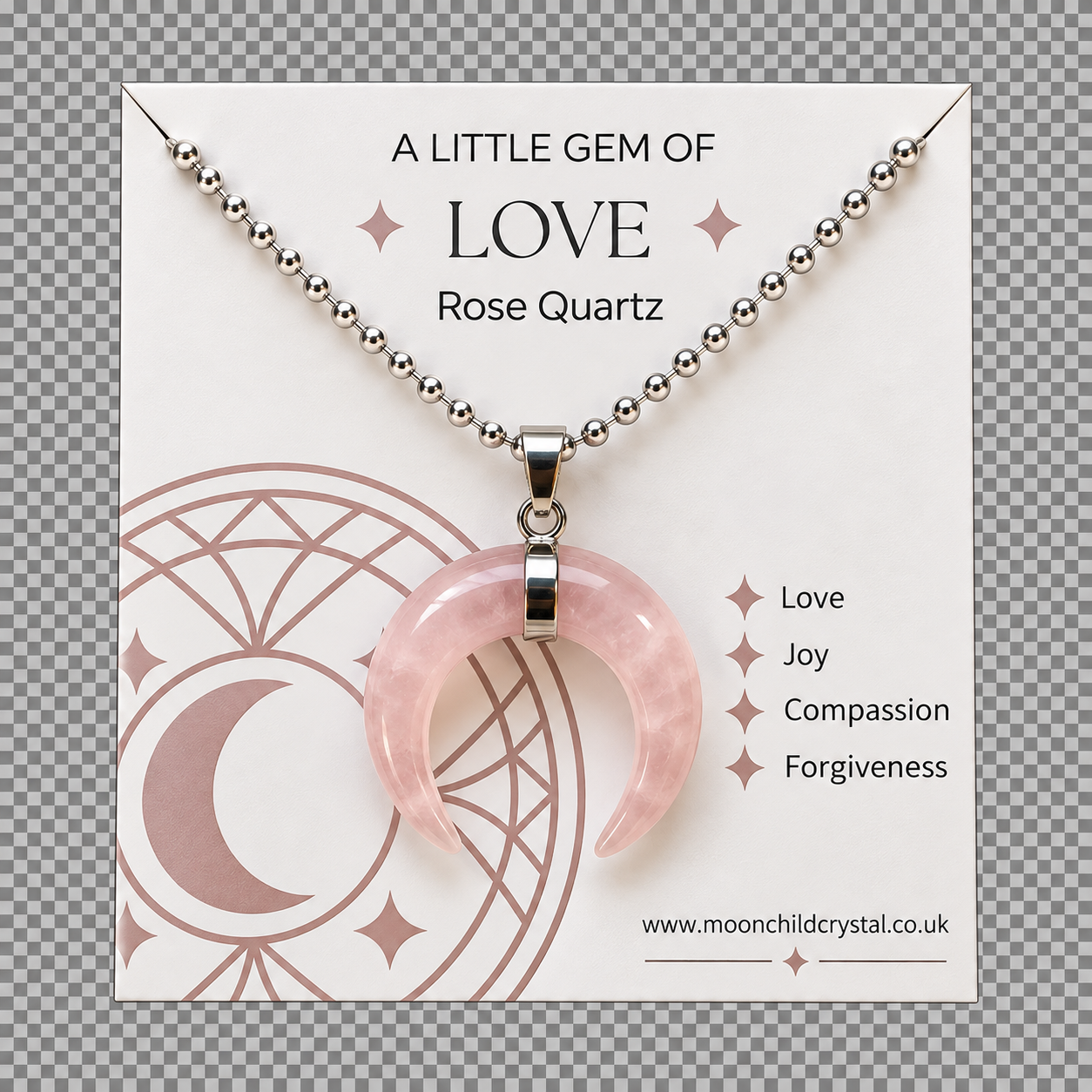 Rose quartz-Moon Necklace-Silver