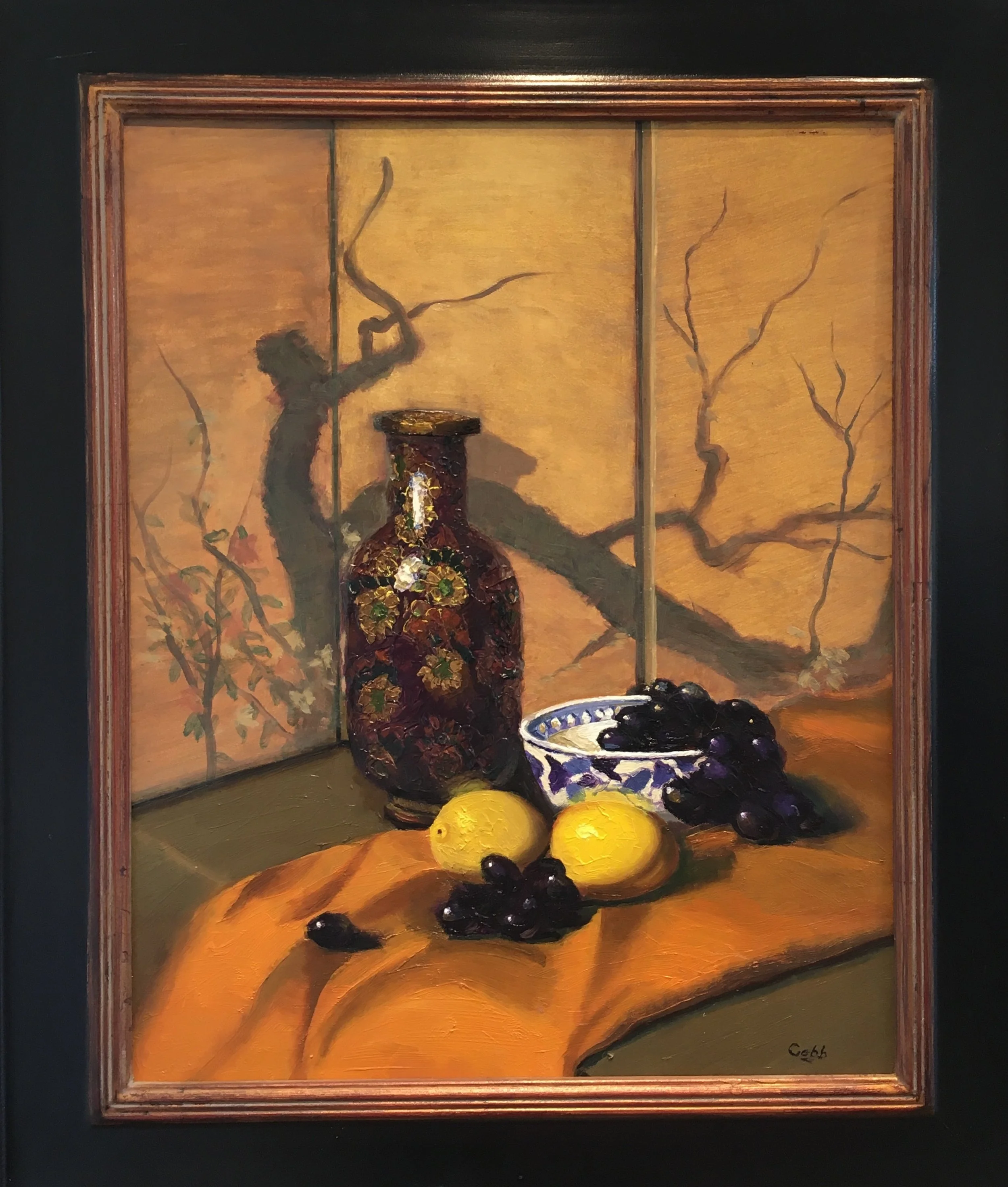 Cloisonné Vase with Black Grapes
