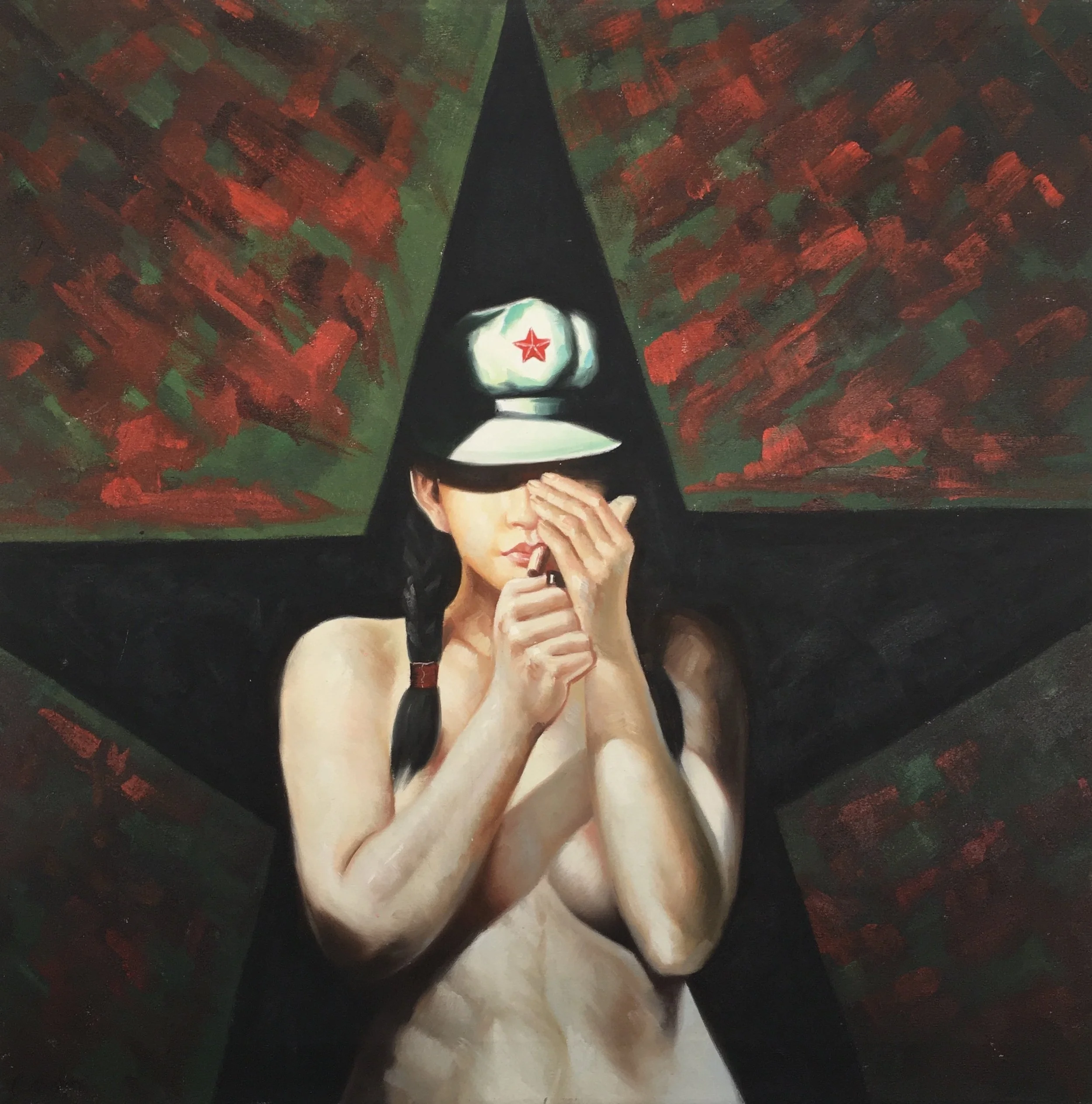 Chinese Female Nude with Liberation Cap and Black Five Point Star, Artist Unknown