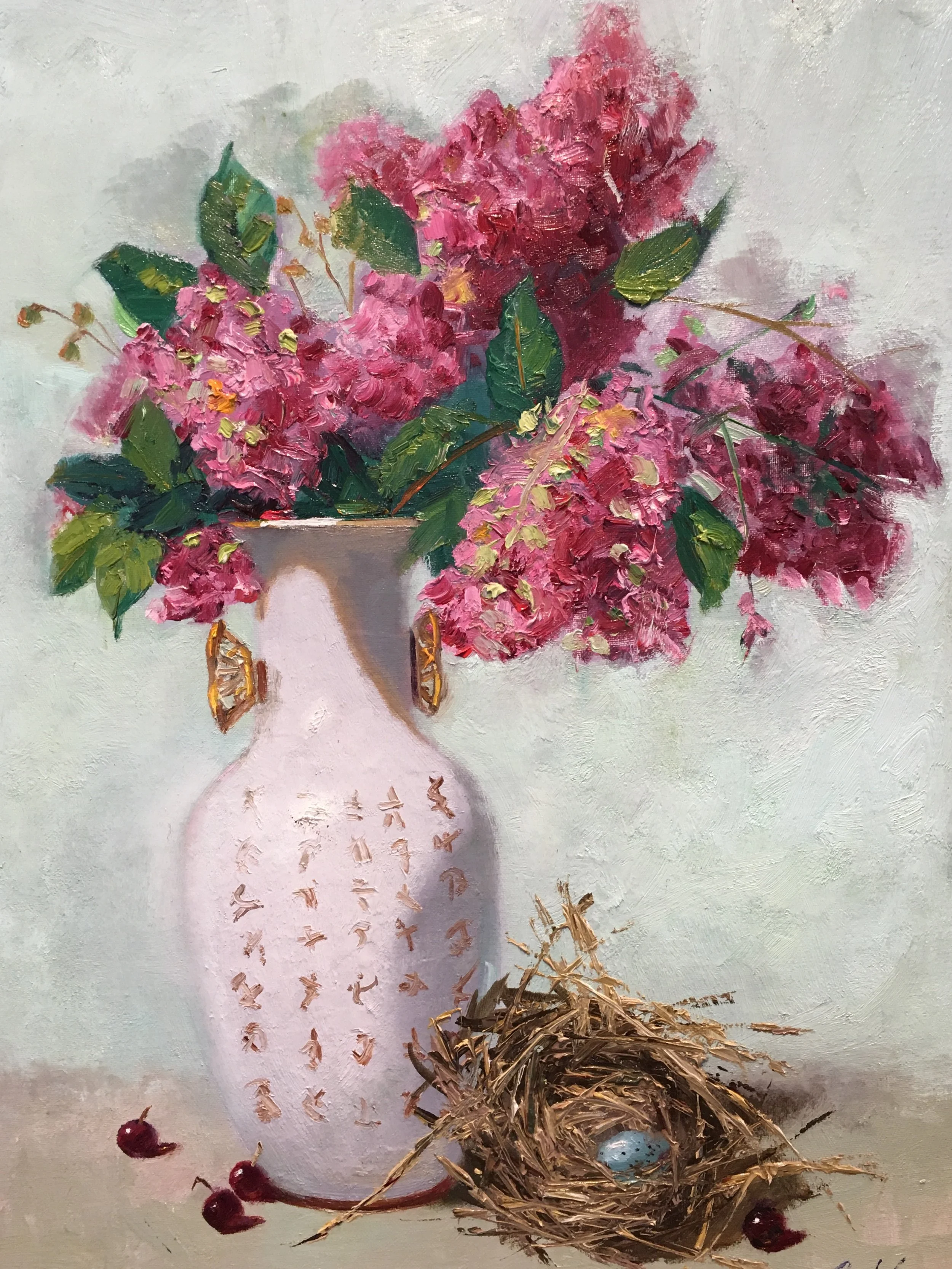 Crepe Myrtle Branch in Chinese Vase