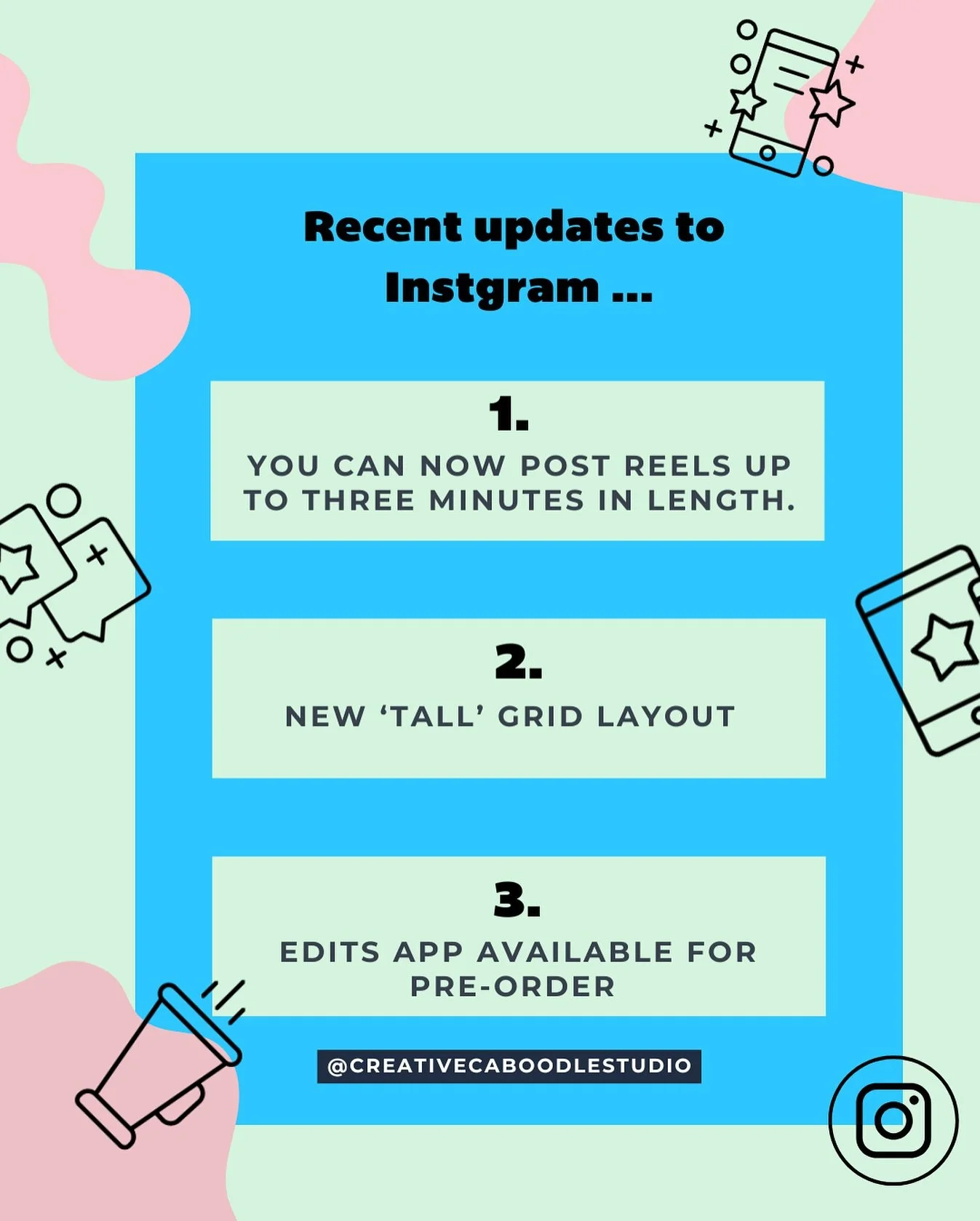 Instagram has just rolled out some exciting updates. Here&rsquo;s what&rsquo;s new:

1️⃣ Longer Reels!
You can now post reels up to three minutes in length! Perfect for sharing more valuable content, storytelling, or showcasing your brand&rsquo;s cre