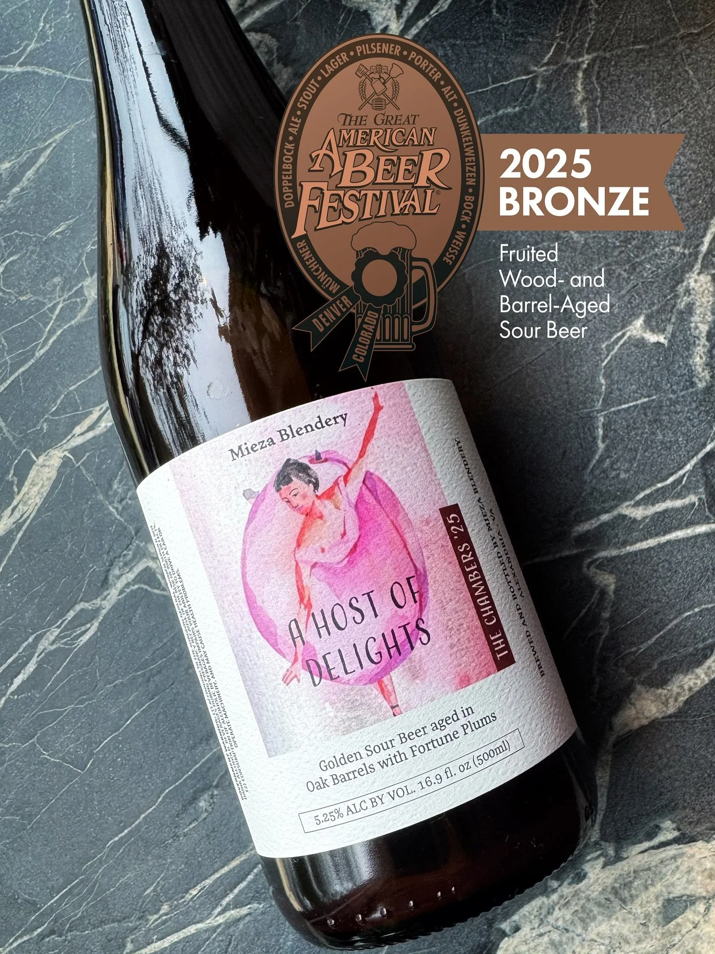 Host of Delights won a bronze medal @greatamericanbeerfestival 
A blend of  barrel-aged saisons aged on fortune plums, it is a beautiful but particularly delicate expression,  so I’m glad it was able to shine through the flights.
Ho